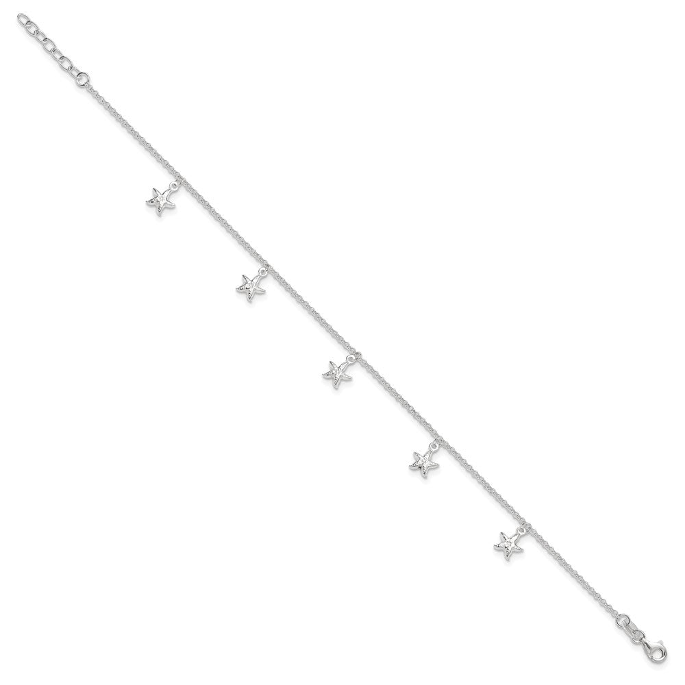 Sterling Silver Starfish Dangles 9 inch Plus 1 inch Ext. Anklet