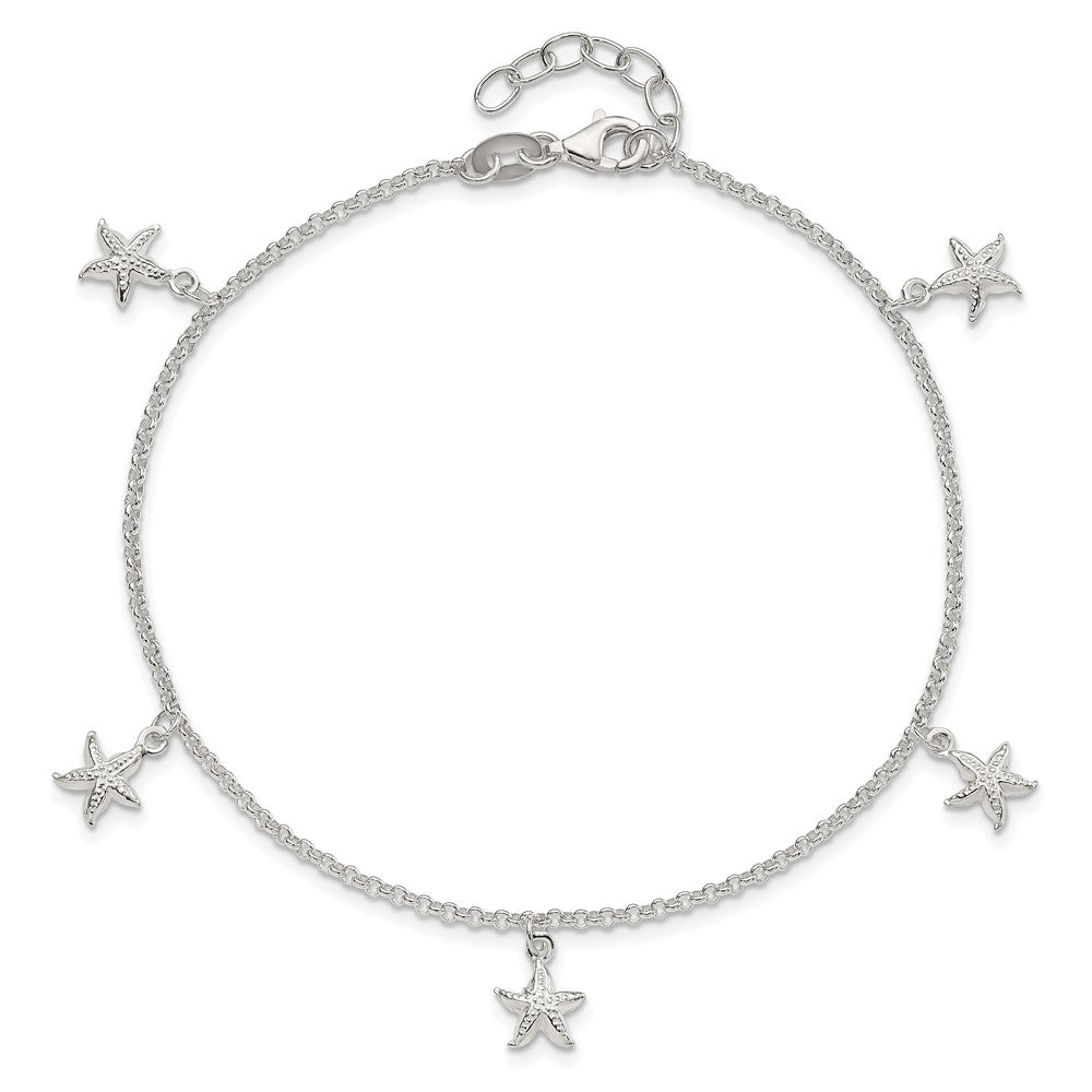 Sterling Silver Starfish Dangles 9 inch Plus 1 inch Ext. Anklet