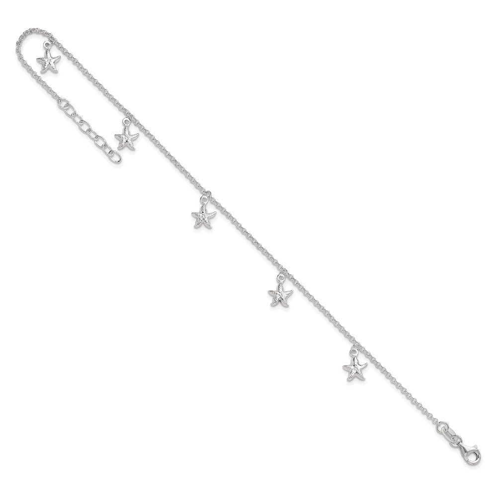 Sterling Silver Starfish Dangles 9 inch Plus 1 inch Ext. Anklet