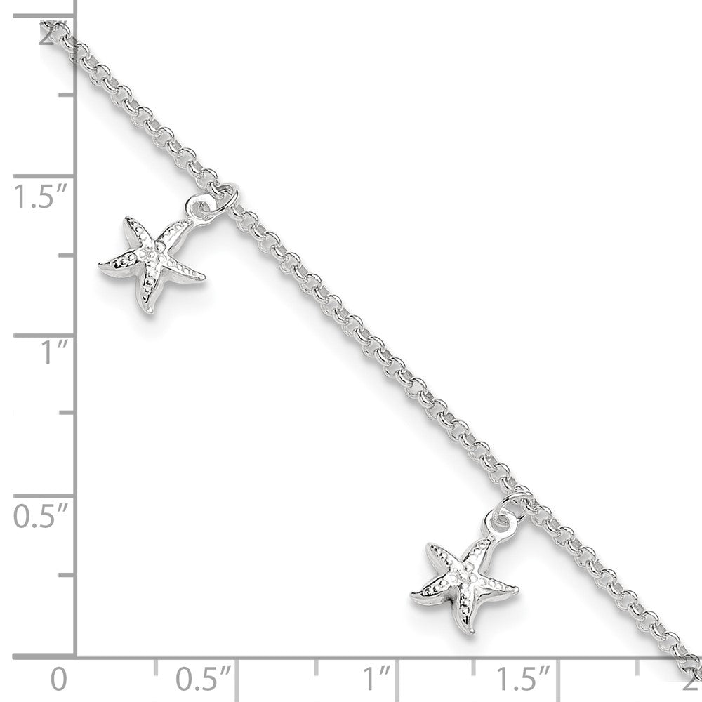 Sterling Silver Starfish Dangles 9 inch Plus 1 inch Ext. Anklet