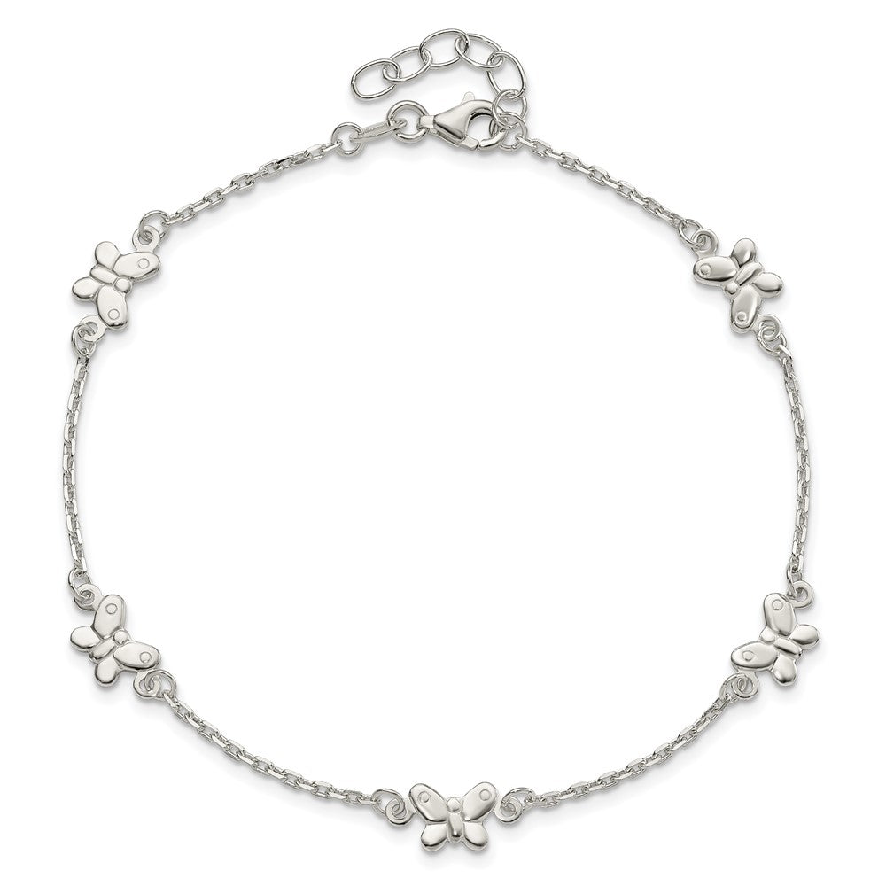 Sterling Silver Polished Butterfly 9in Plus 1in Ext Anklet