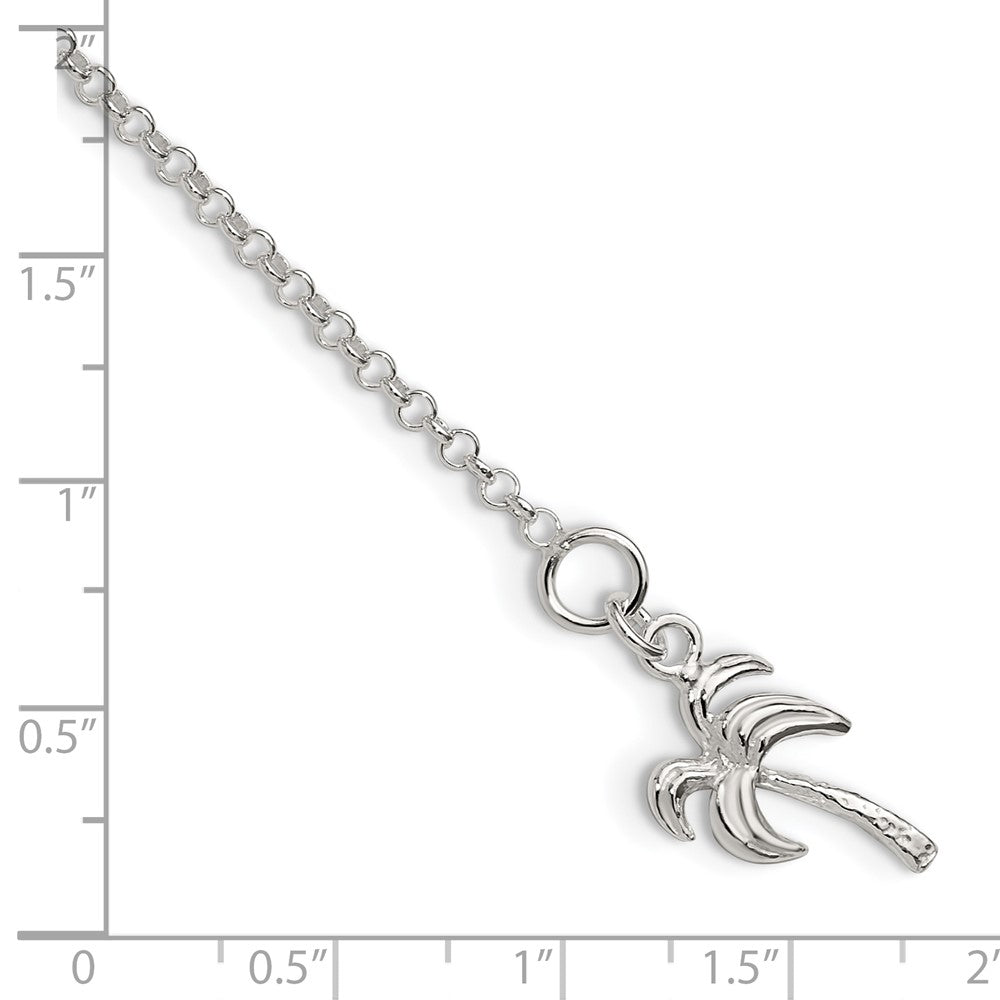 Sterling Silver 10inch Solid Polished Palm Tree Anklet
