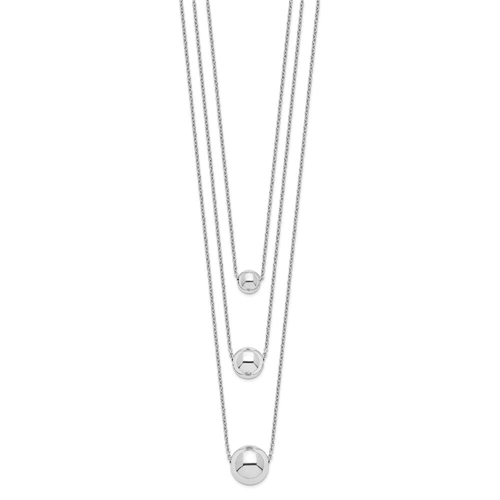 Sterling Silver Rhodium-plated 3-Strand w/2in ext. Polished Necklace