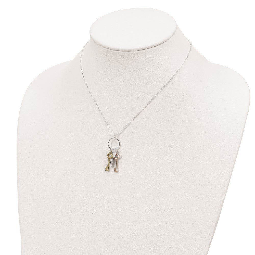 Sterling Silver Rose-tone and Gold-tone Keys Necklace