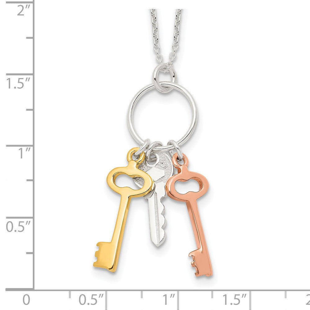 Sterling Silver Rose-tone and Gold-tone Keys Necklace