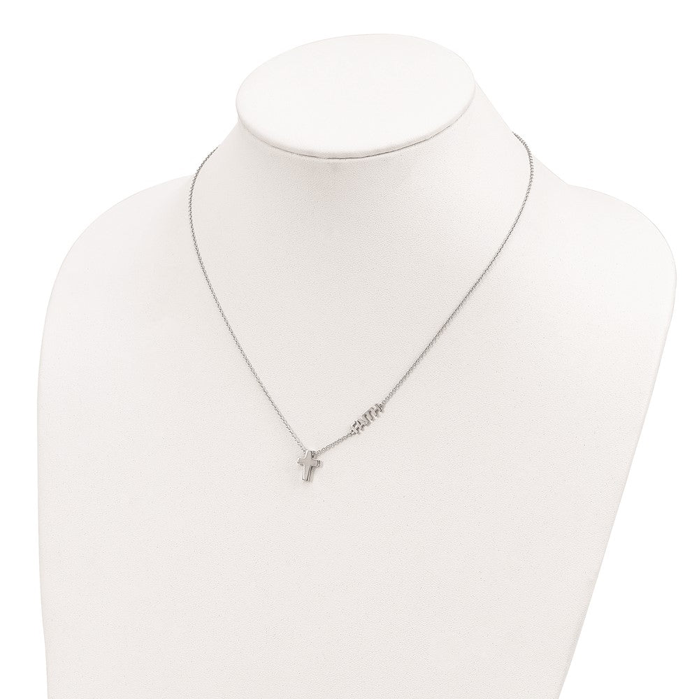 Sterling Silver Rhodium-plated FAITH w/Cross Necklace