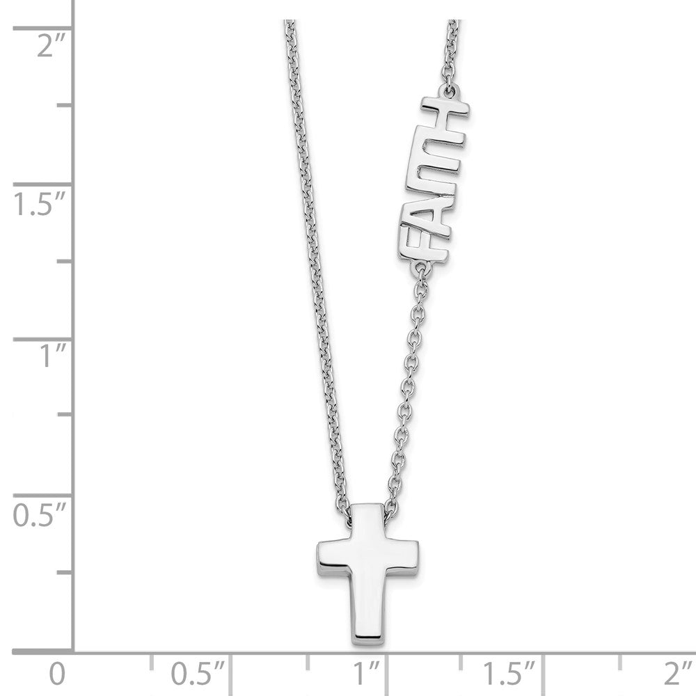 Sterling Silver Rhodium-plated FAITH w/Cross Necklace