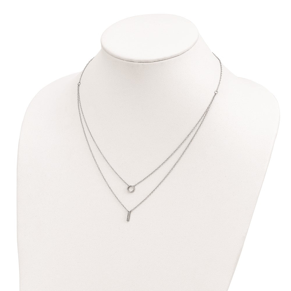 Sterling Silver Rhodium-plated CZ  2-Strand Necklace