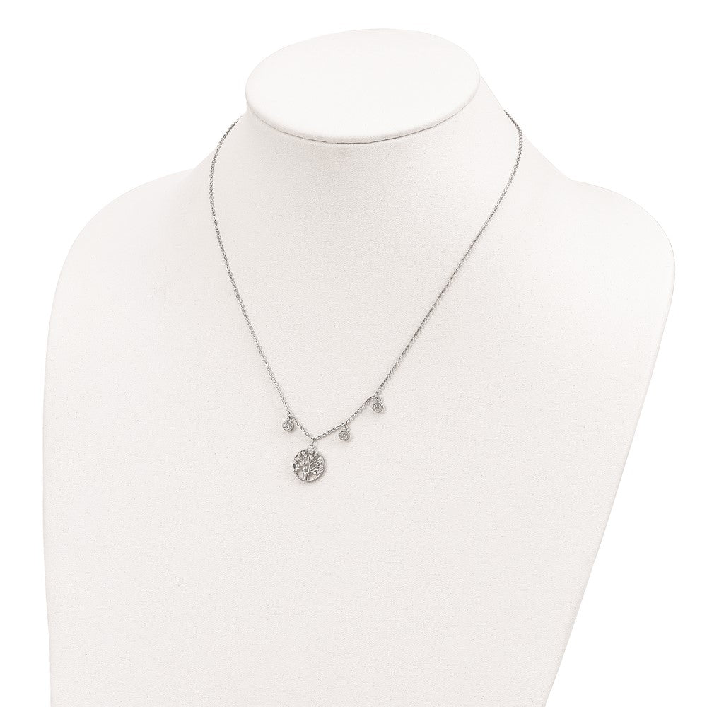 Sterling Silver Rhodium-plated CZ with Tree with 1in ext. Necklace