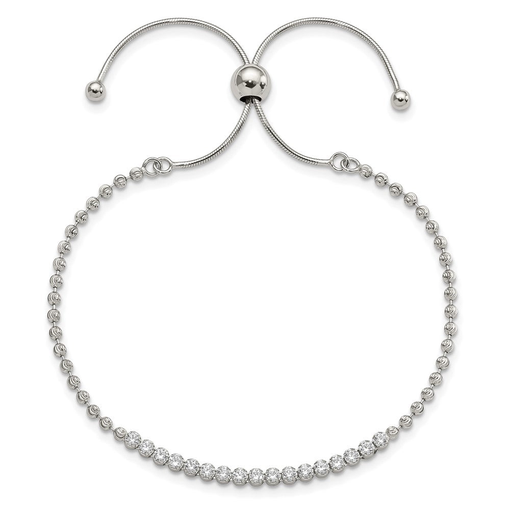 Sterling Silver Rhodium-plated Diamond-cut CZ Adjustable Bracelet