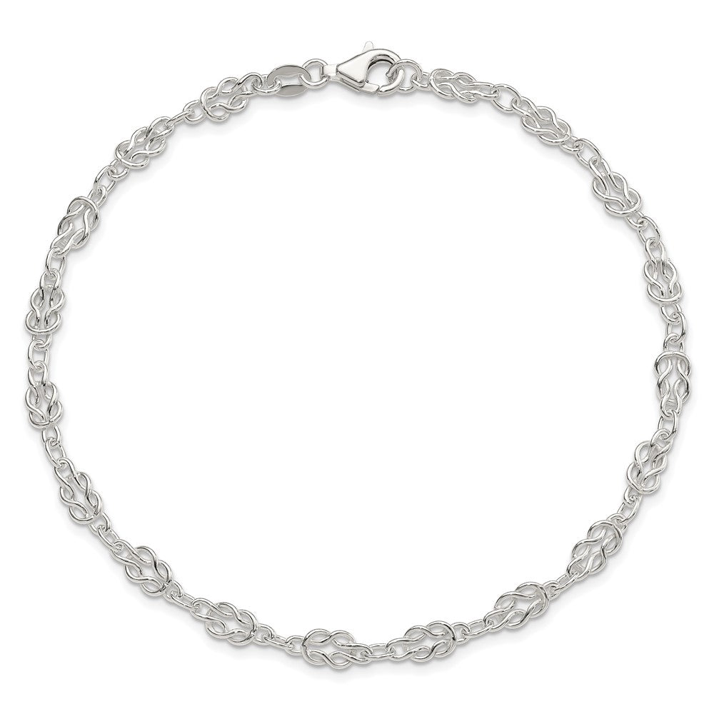 Sterling Silver 10inch Solid Polished Fancy Knot-Link Anklet