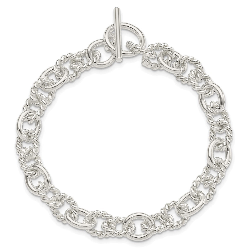 Sterling Silver 7.75inch Polished Fancy Link Toggle Bracelet