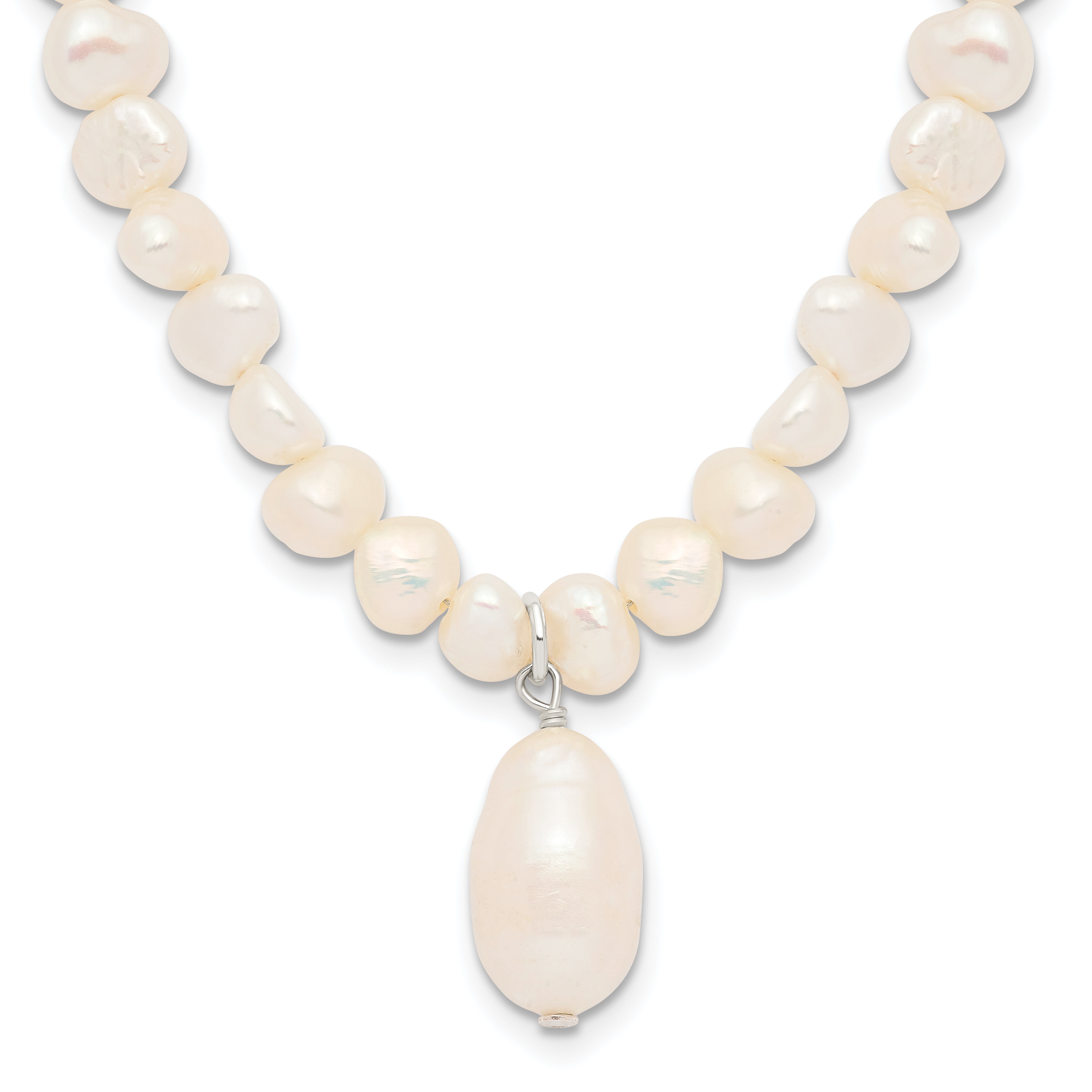 Sterling Silver FW Cultured Pearl Drop 18in Necklace