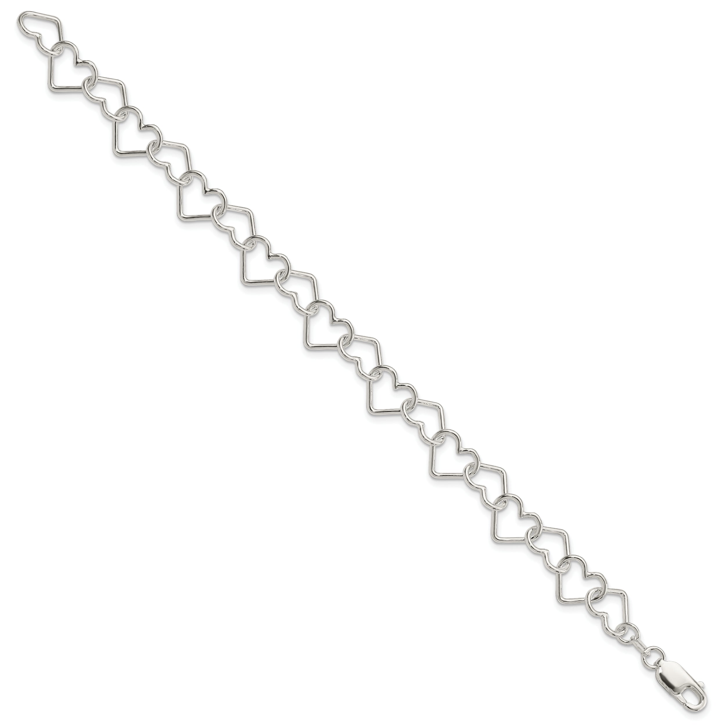 Sterling Silver Polished Fancy Large Heart Link Bracelet