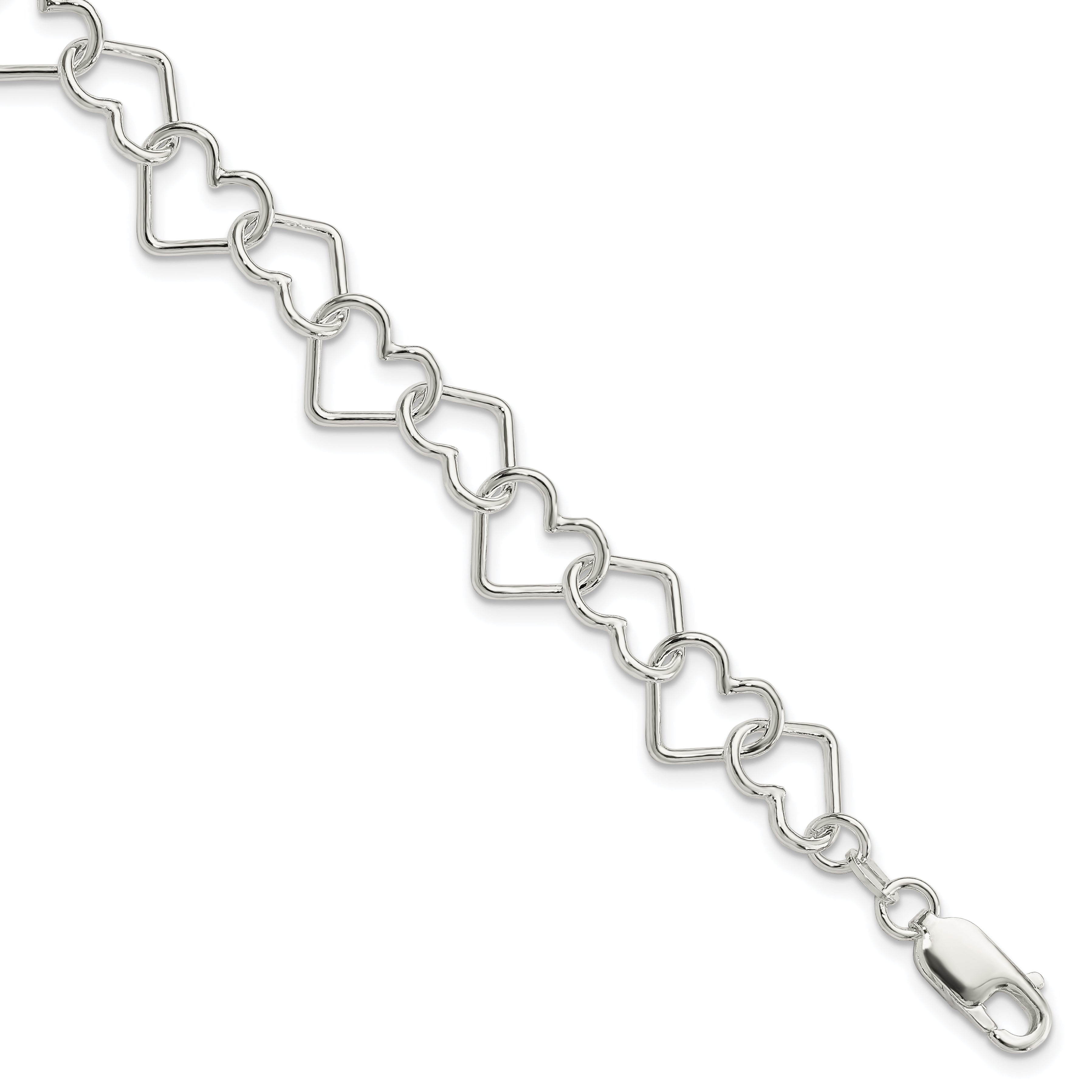 Sterling Silver Polished Fancy Large Heart Link Bracelet