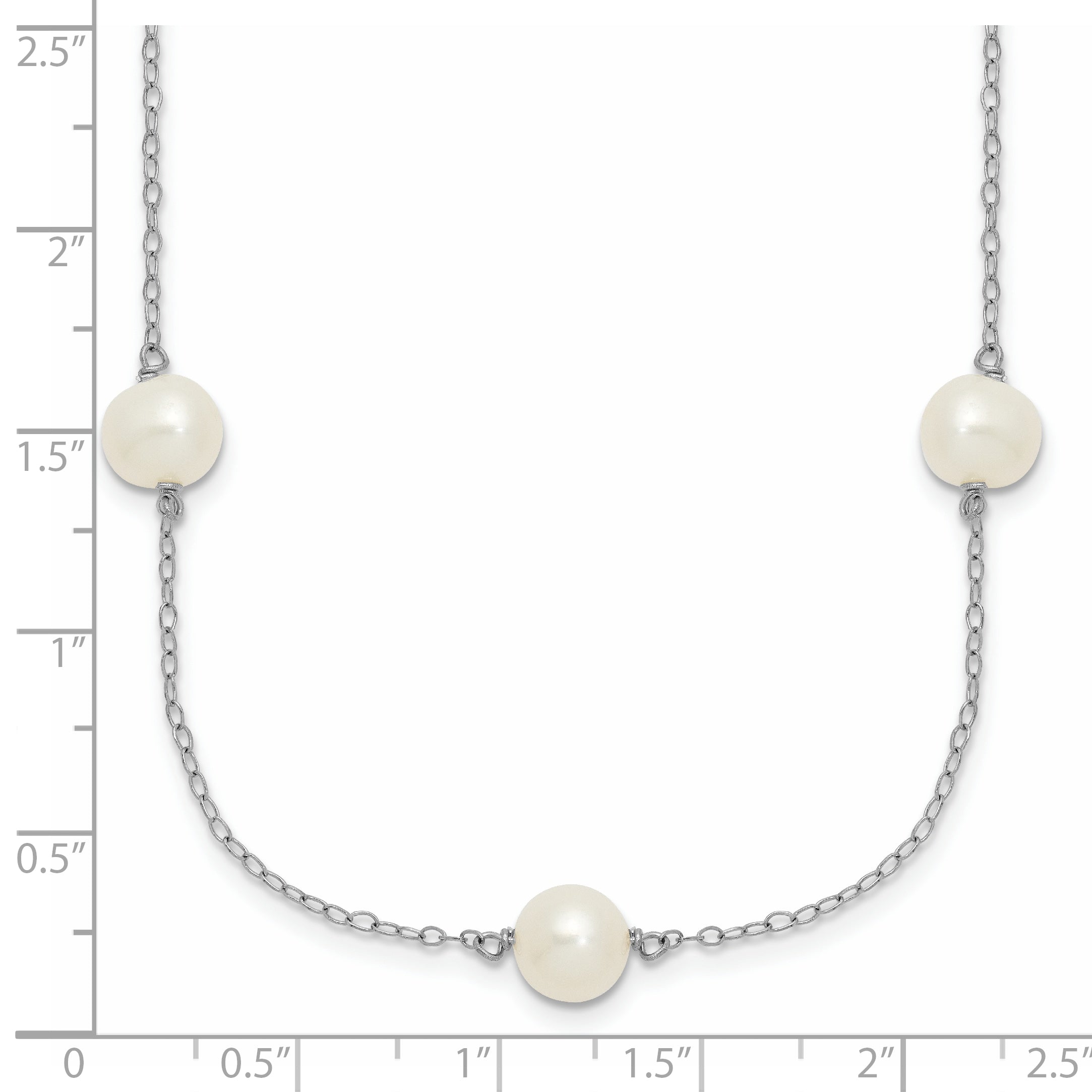 Sterling Silver Rhodium-plated 7-8mm White Near-Round Freshwater Cultured Pearl 7-Station 17 inch with 2 inch Extension Necklace