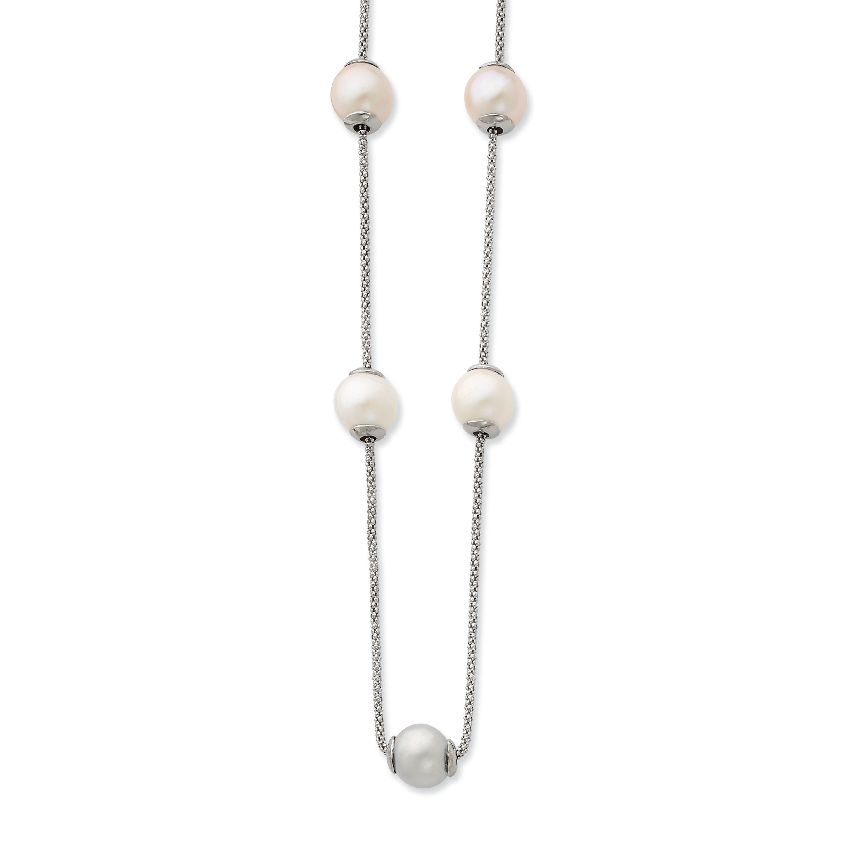 Sterling Silver 9-11mm Multi-color Freshwater Cultured Pearl w/ 2in ext. Necklace