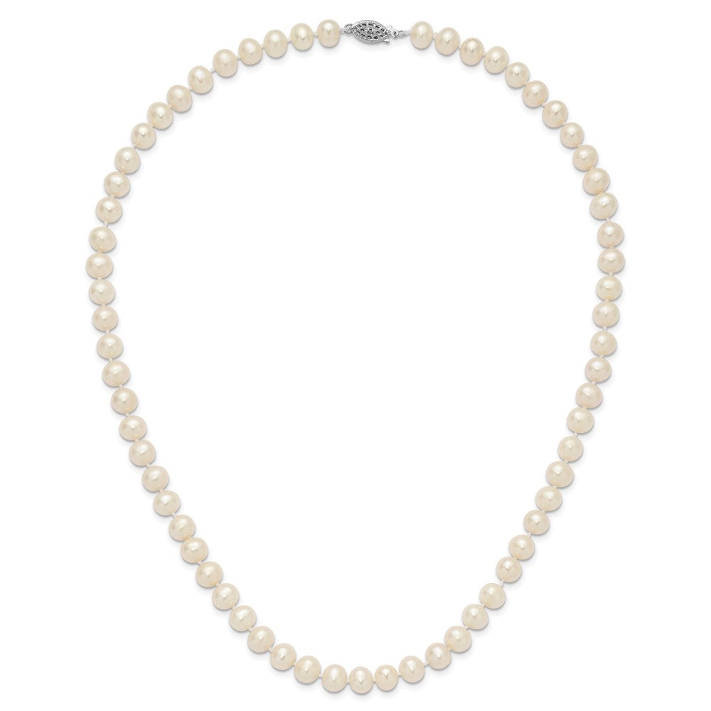 Sterling Silver Rhodium 7-8mm White Freshwater Cultured Pearl Necklace