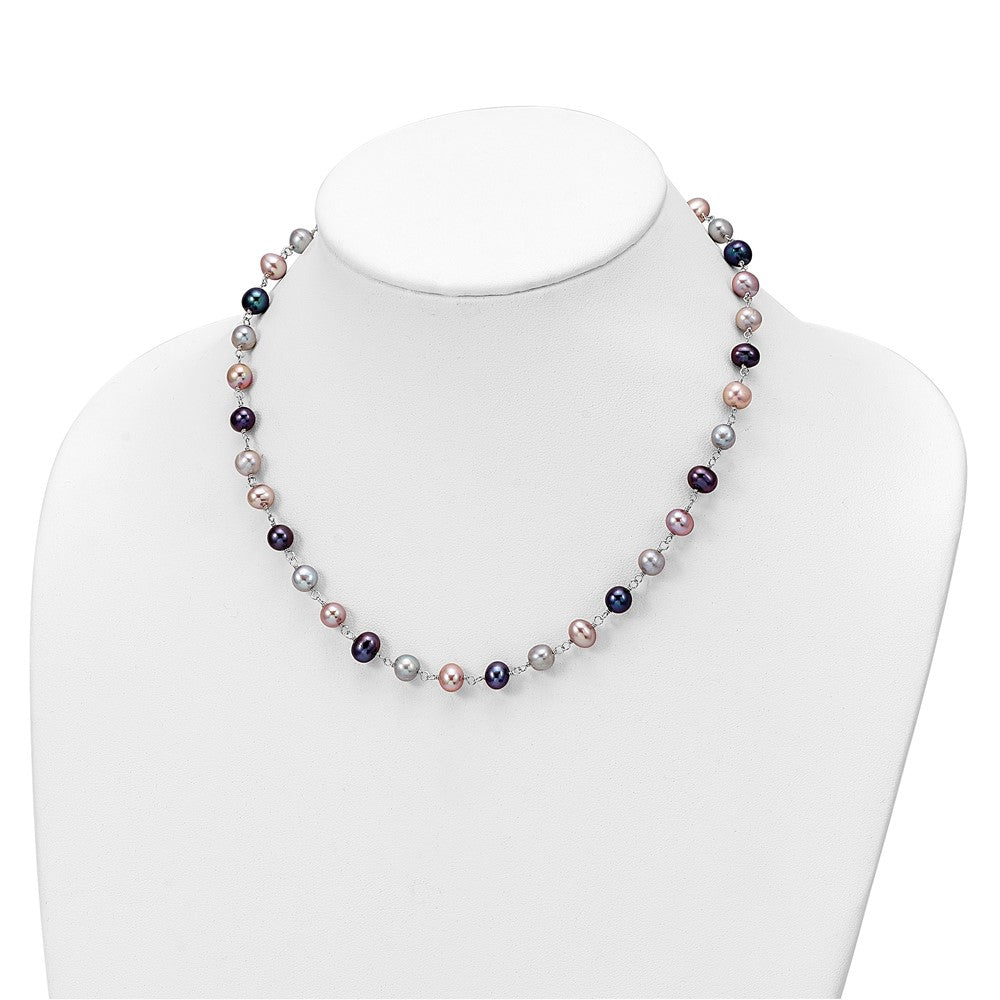 Sterling Silver RH Grey/Pink/Black FWC Pearl Neck/7.25 Brace/3pc Earring