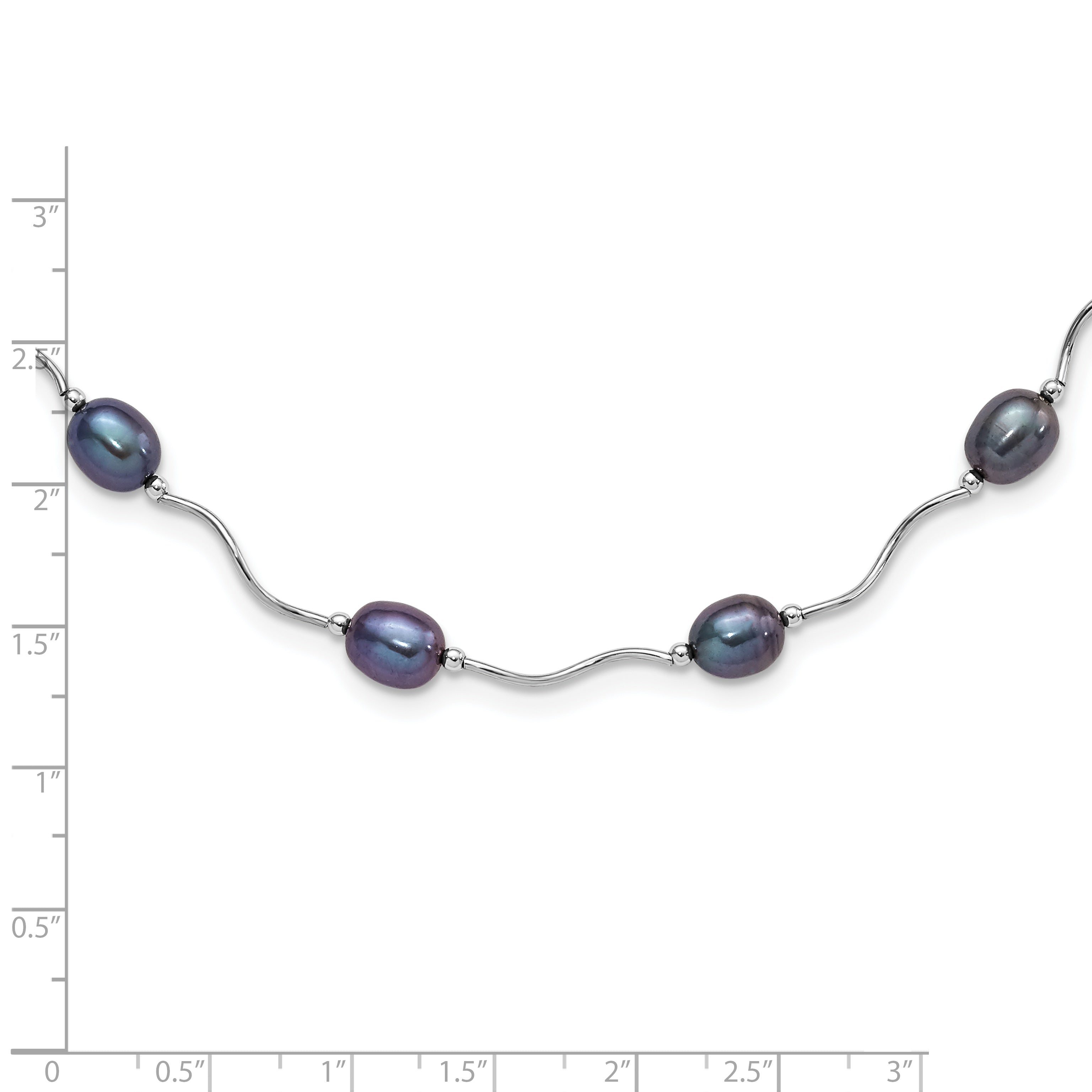 Sterling Silver Rhodium-plated 6-7mm Black Rice Freshwater Cultured Pearl 16-Station 18 inch Necklace