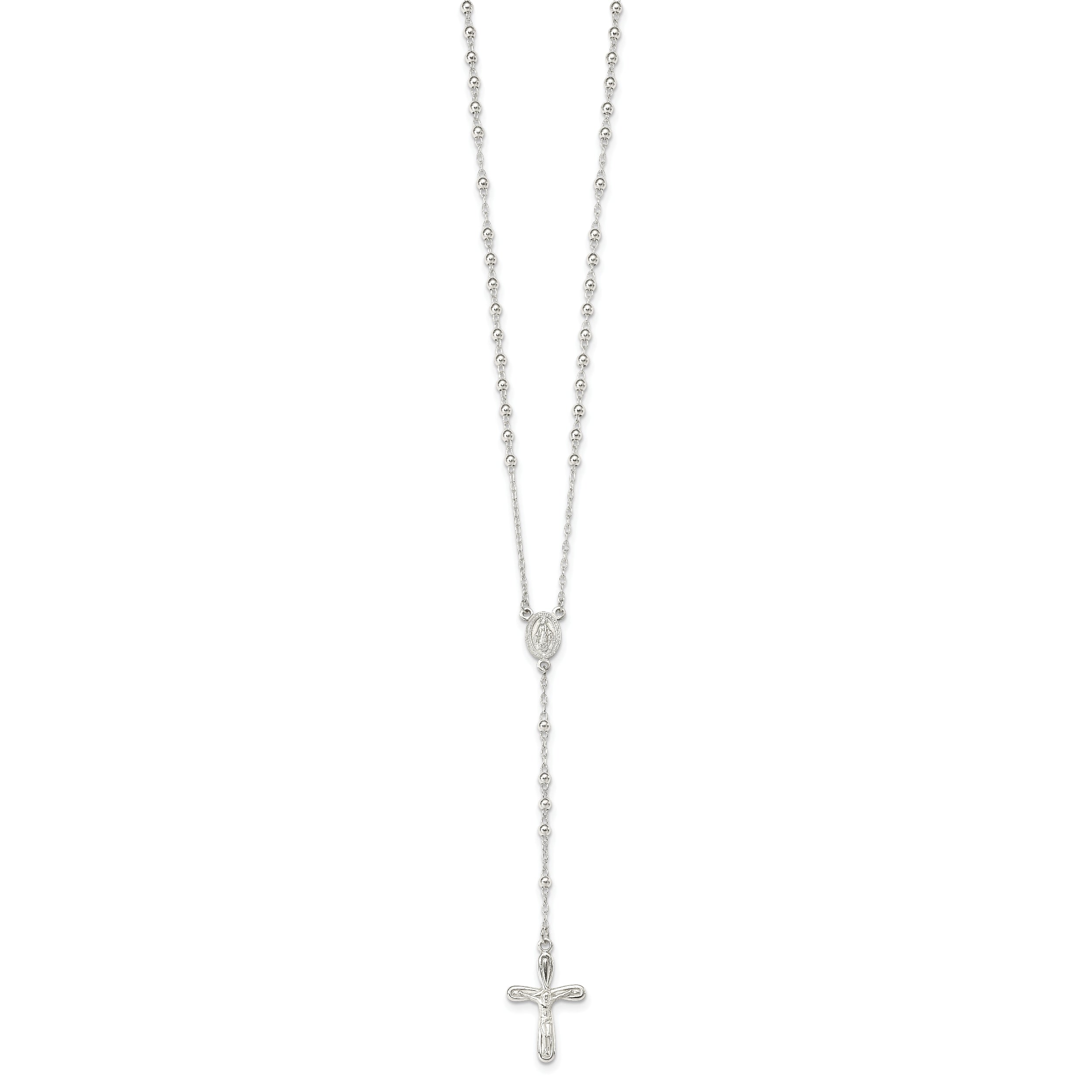 Sterling Silver Polished Crucifix Rosary 18 inch Necklace
