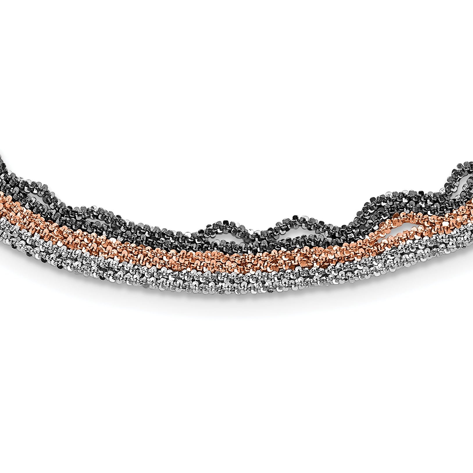 Nightfall Sterling Silver Ruthenium and Rose-tone Plated 20 Inch Multi Chain Necklace with 2 Inch Extenstion