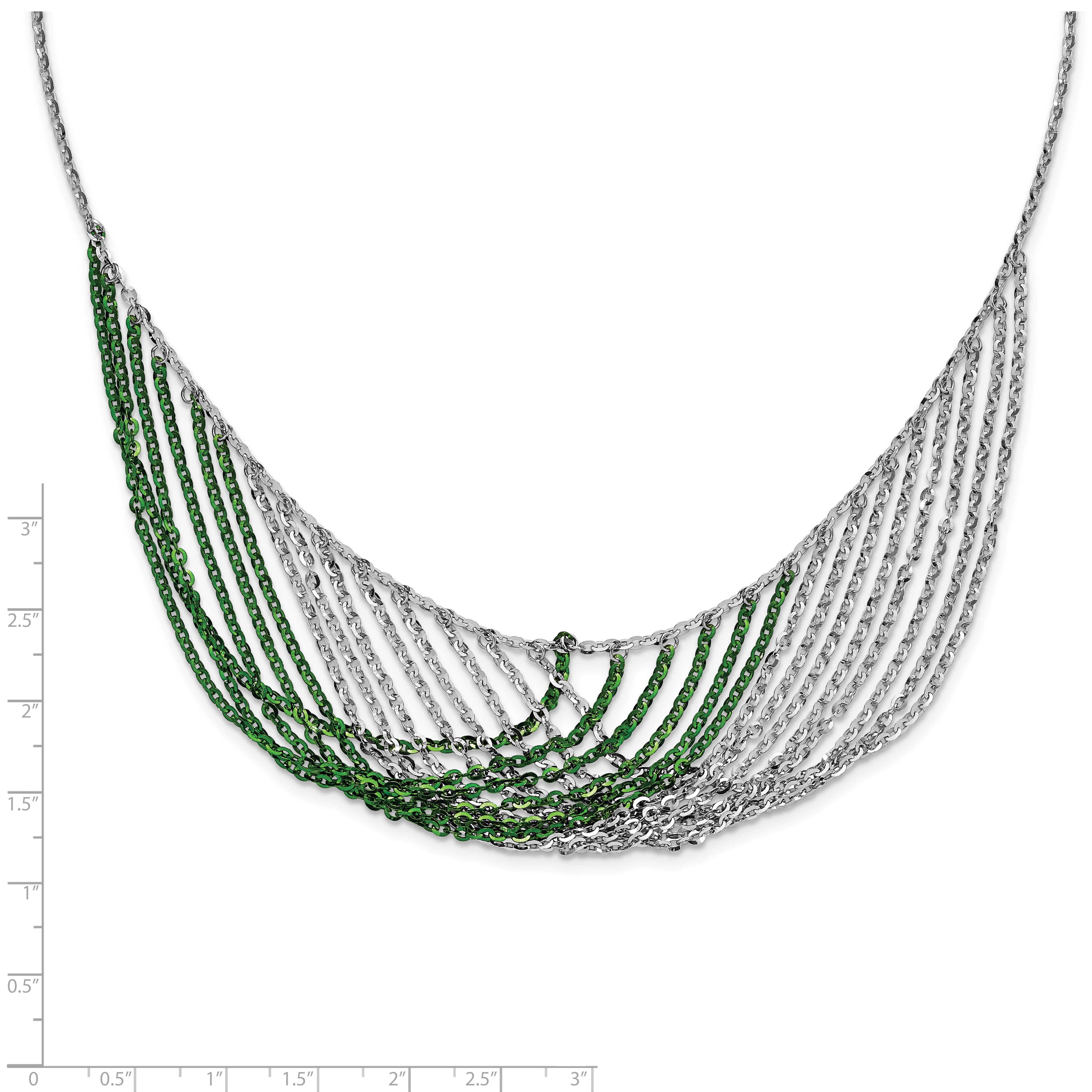 Sterling Silver Rhodium & Green-plated Multi-Strand w/2in ext Necklace