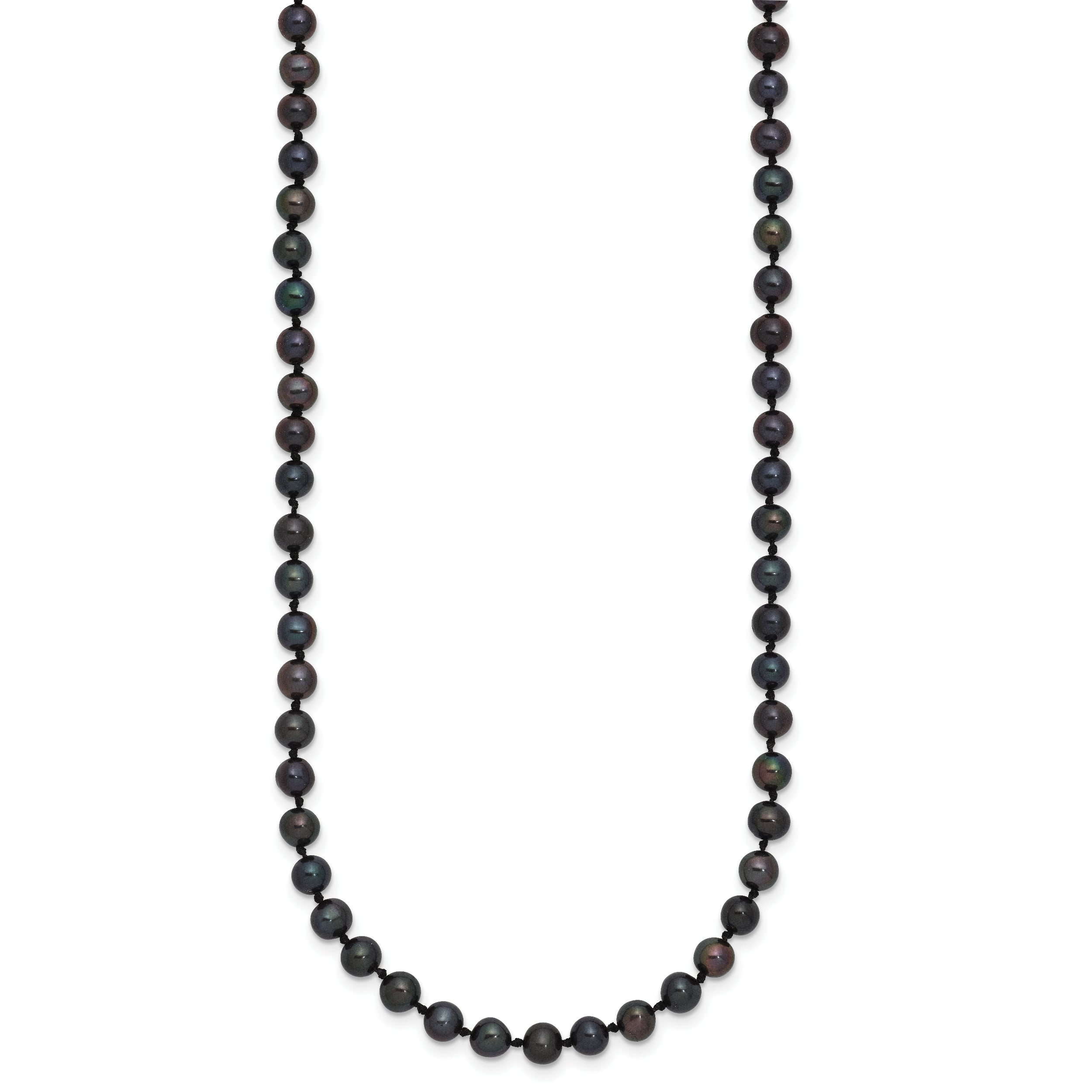 Sterling Silver Rhodium-plated 4-5mm Black Near-Round Freshwater Cultured Pearl 18 inch Necklace