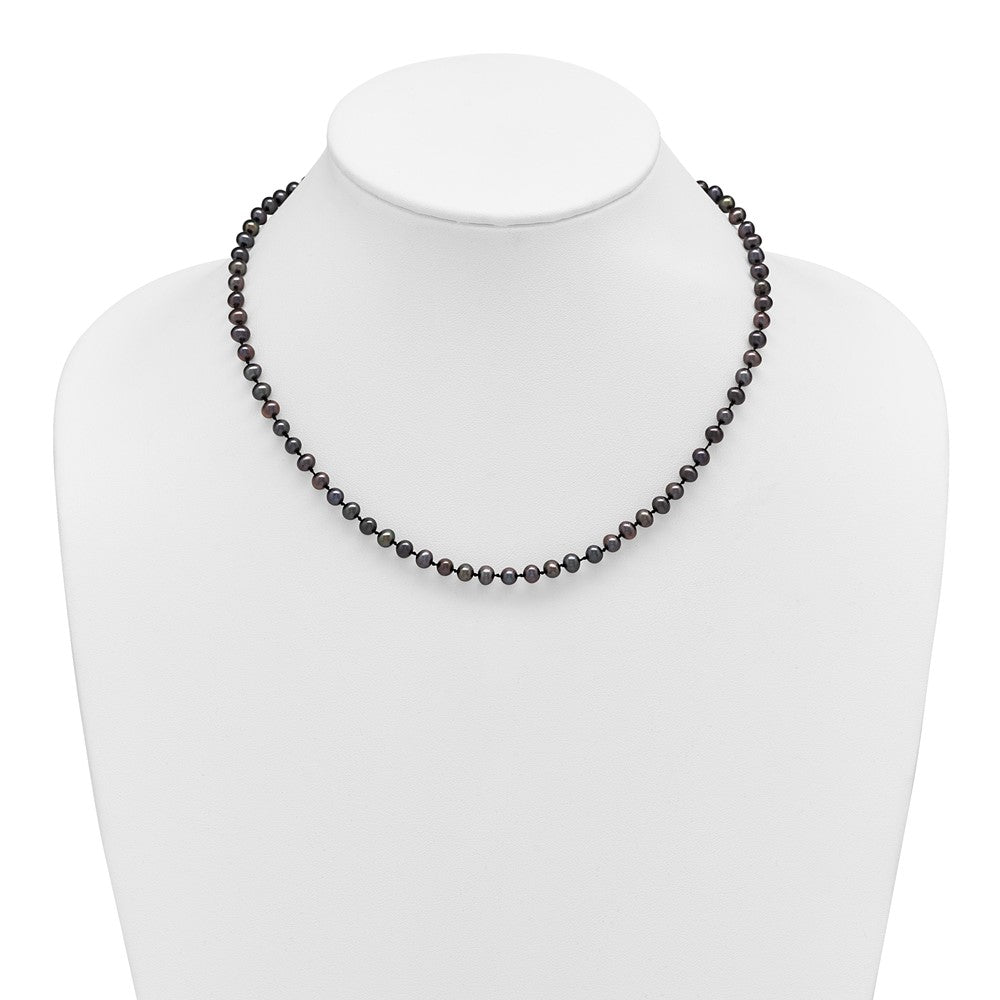 Sterling Silver Rhod-plated 4-5mm Black FWC Pearl Necklace
