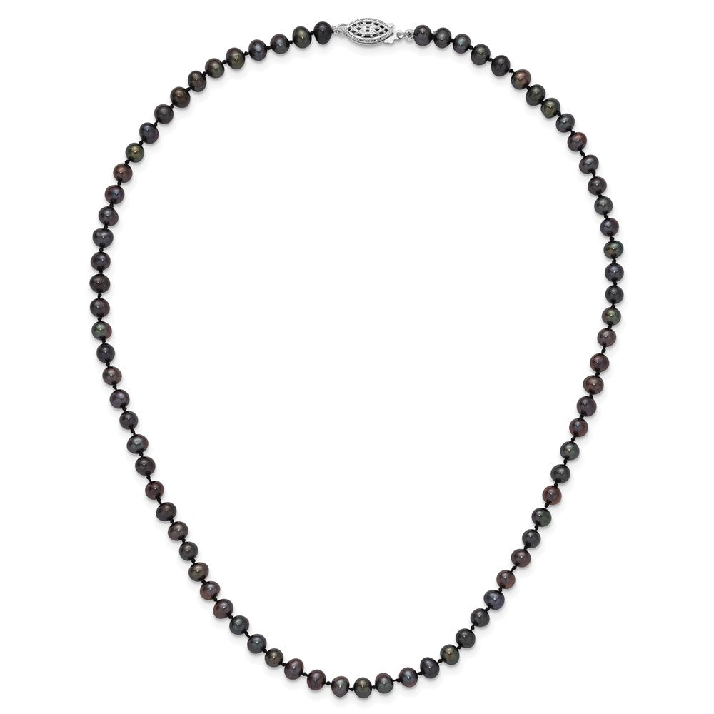 Sterling Silver Rhod-plated 4-5mm Black FWC Pearl Necklace