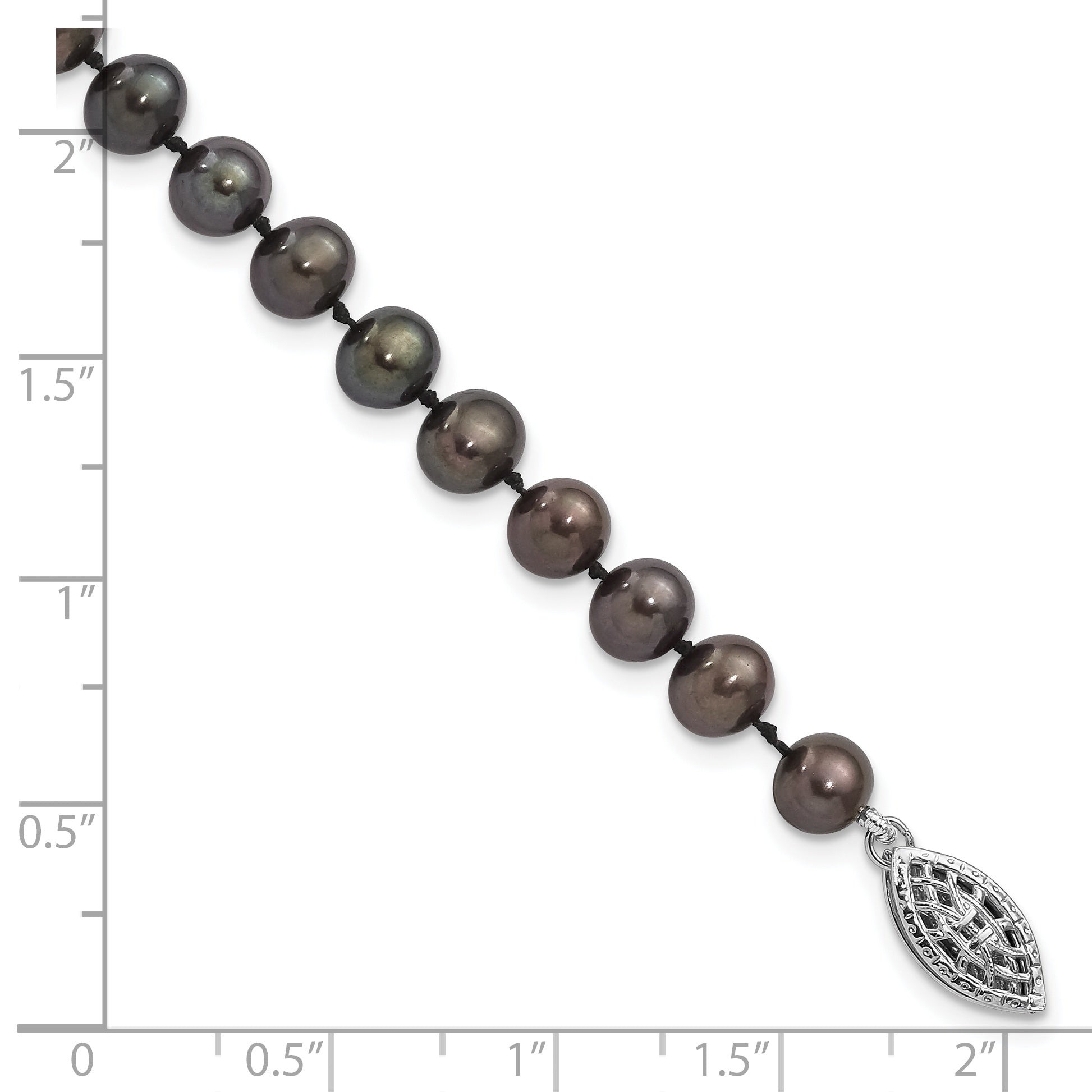 Sterling Silver Rhodium-plated 5-6mm Black Near-Round Freshwater Cultured Pearl 7.25 inch Bracelet