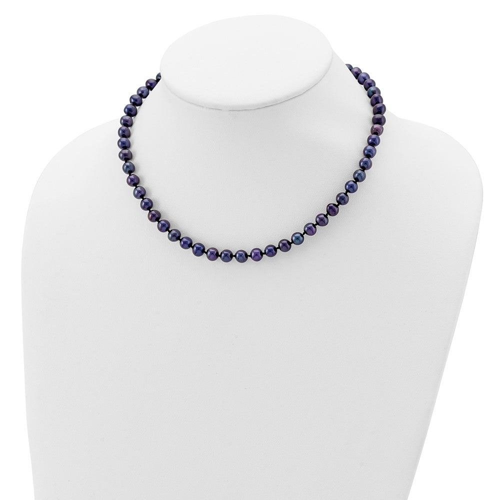 Sterling Silver Rhodium-plated 6-7mm Black FWC Pearl Necklace