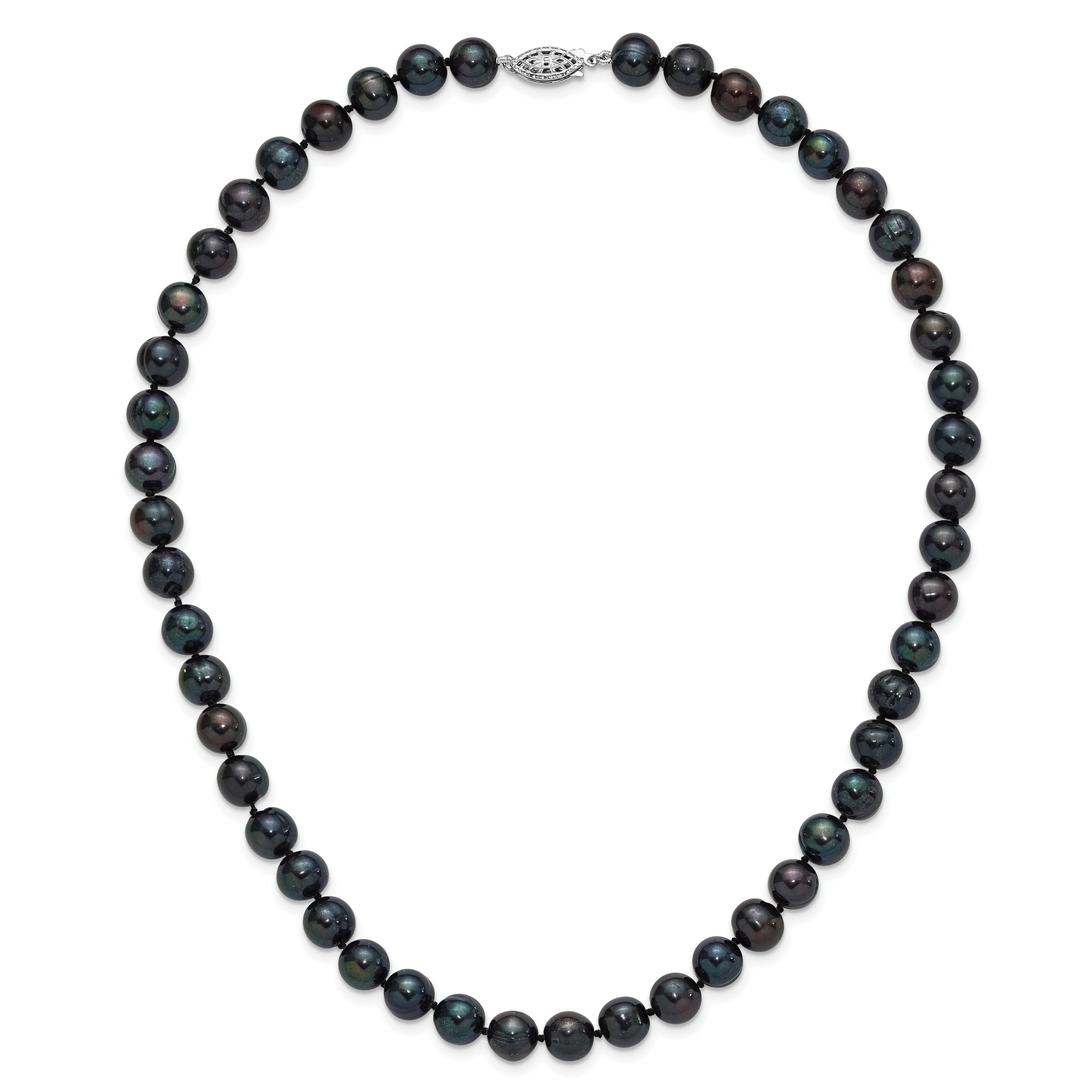 Sterling Silver Rhodium-plated 8-9mm Black Near-Round Freshwater Cultured Pearl 7.25 inch Bracelet