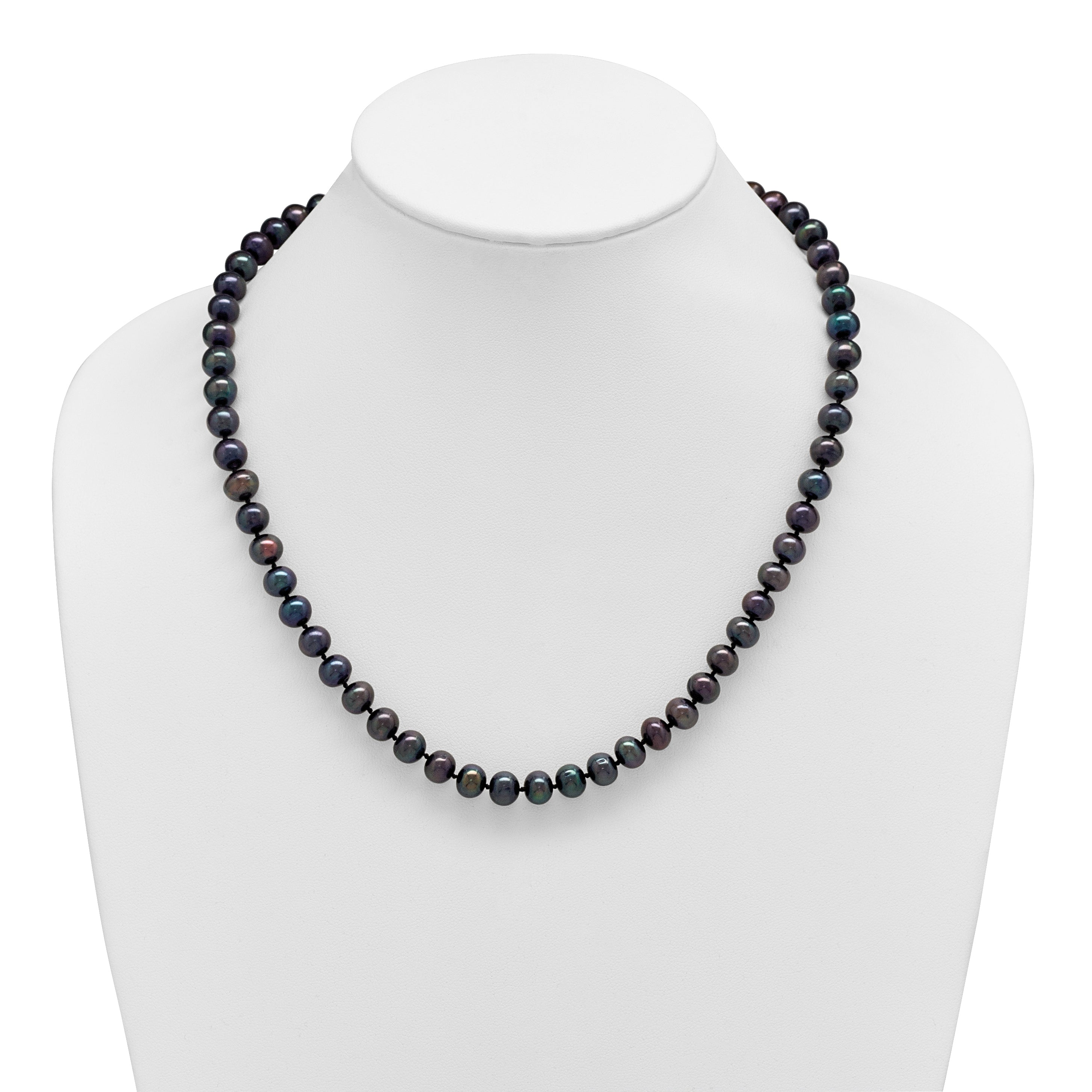 Sterling Silver Rhodium-plated 8-9mm Black Near-Round Freshwater Cultured Pearl 7.25 inch Bracelet