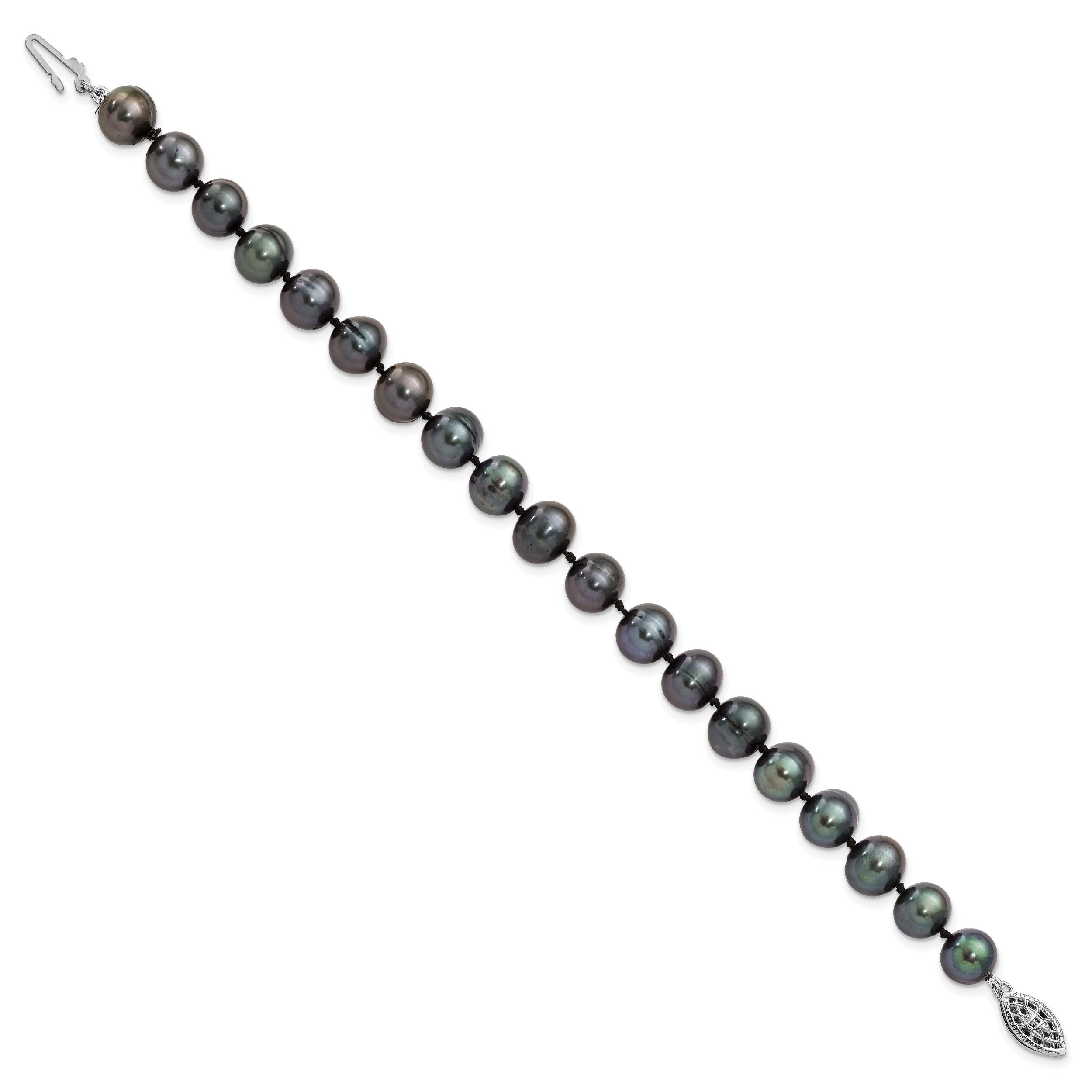 Sterling Silver Rhodium-plated 8-9mm Black Near-Round Freshwater Cultured Pearl 7.25 inch Bracelet