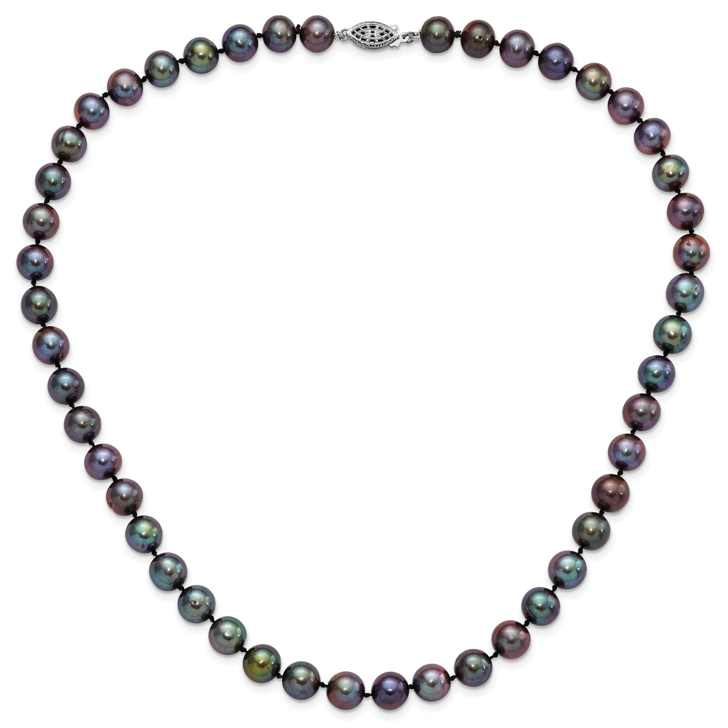 Sterling Silver Rhodium-plated 9-10mm Black Near-Round Freshwater Cultured Pearl 7.25 inch  Bracelet