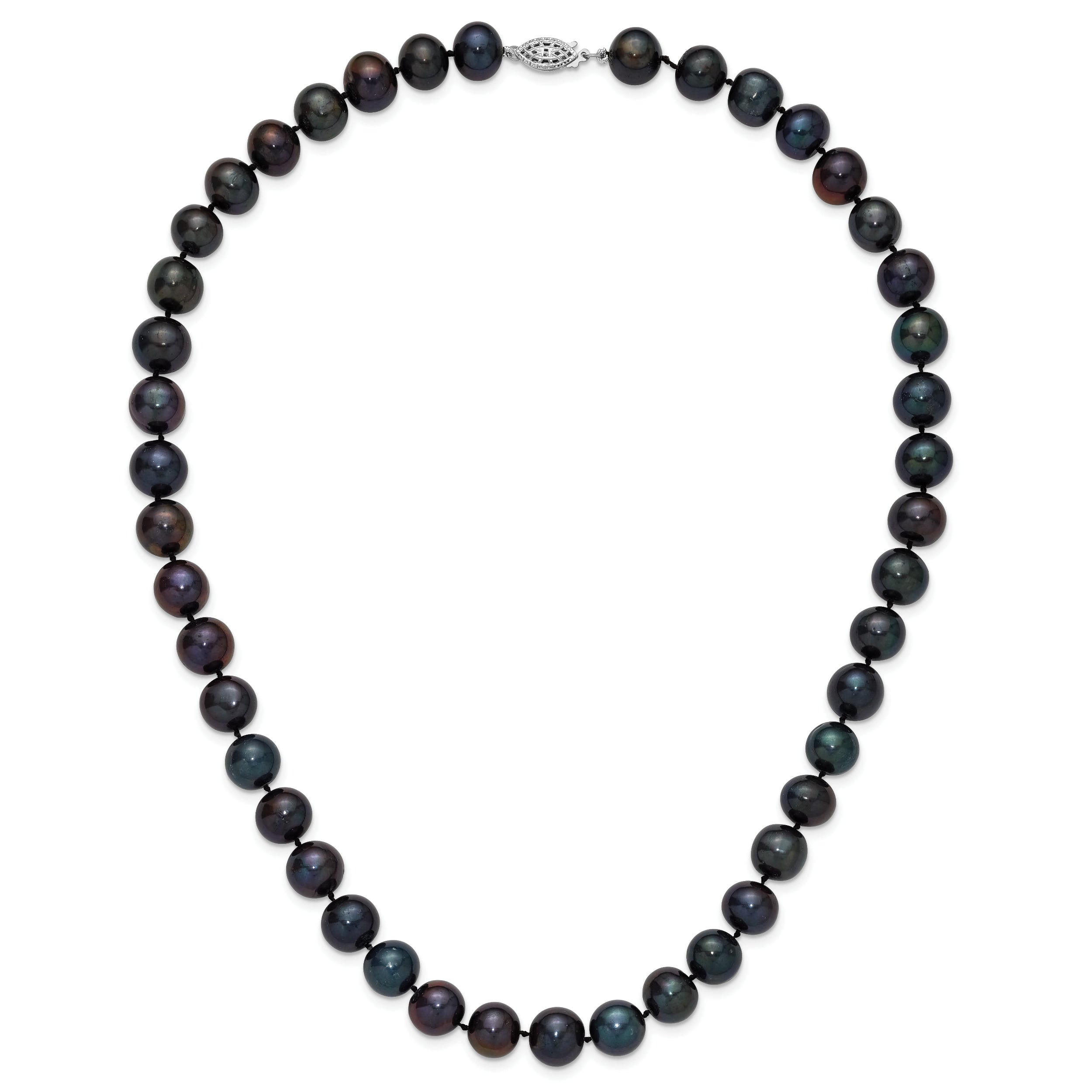 Sterling Silver Rhodium-plated 10-11mm Black Near-Round Freshwater Cultured Pearl 7.25 inch Bracelet