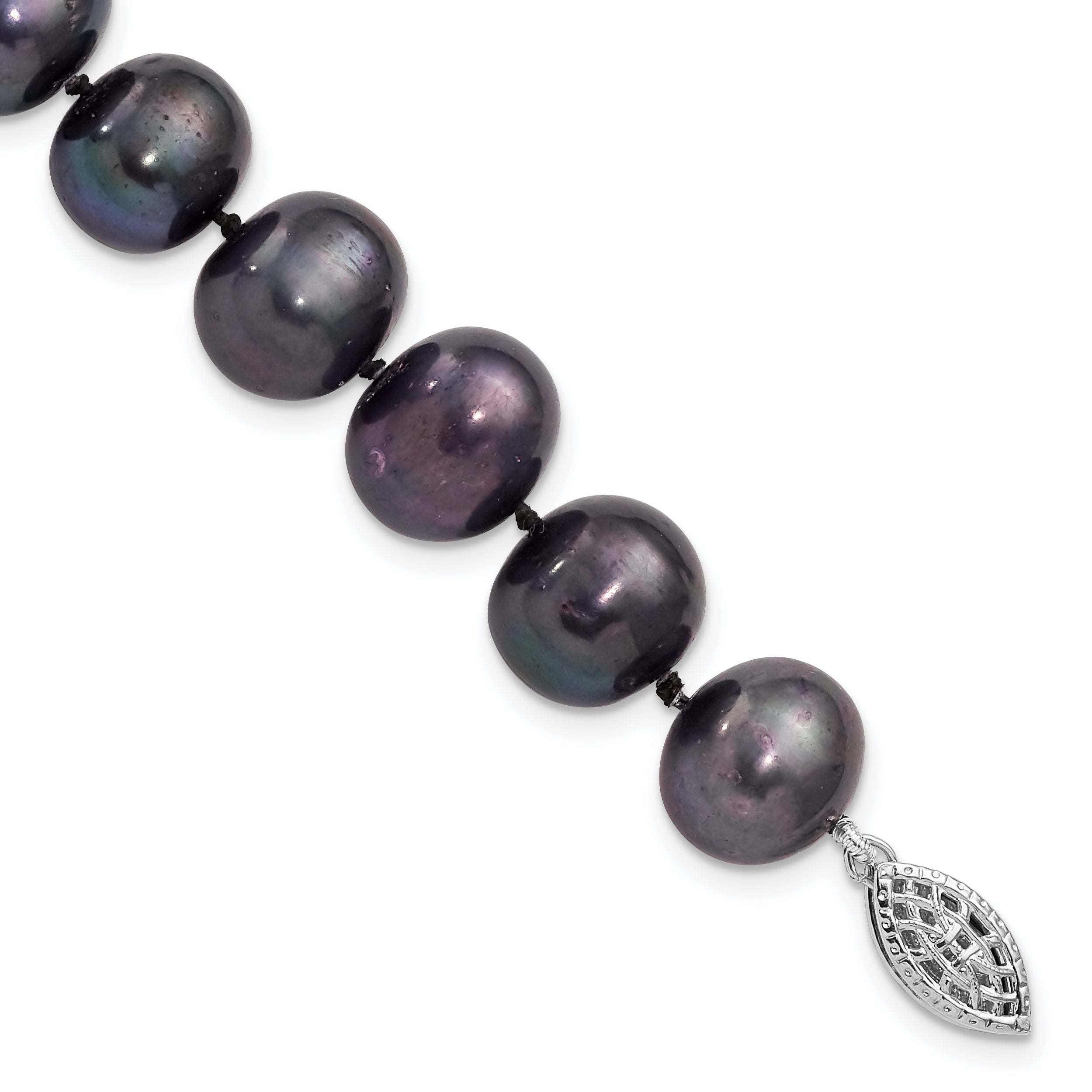 Sterling Silver Rhodium-plated 10-11mm Black Near-Round Freshwater Cultured Pearl 7.25 inch Bracelet