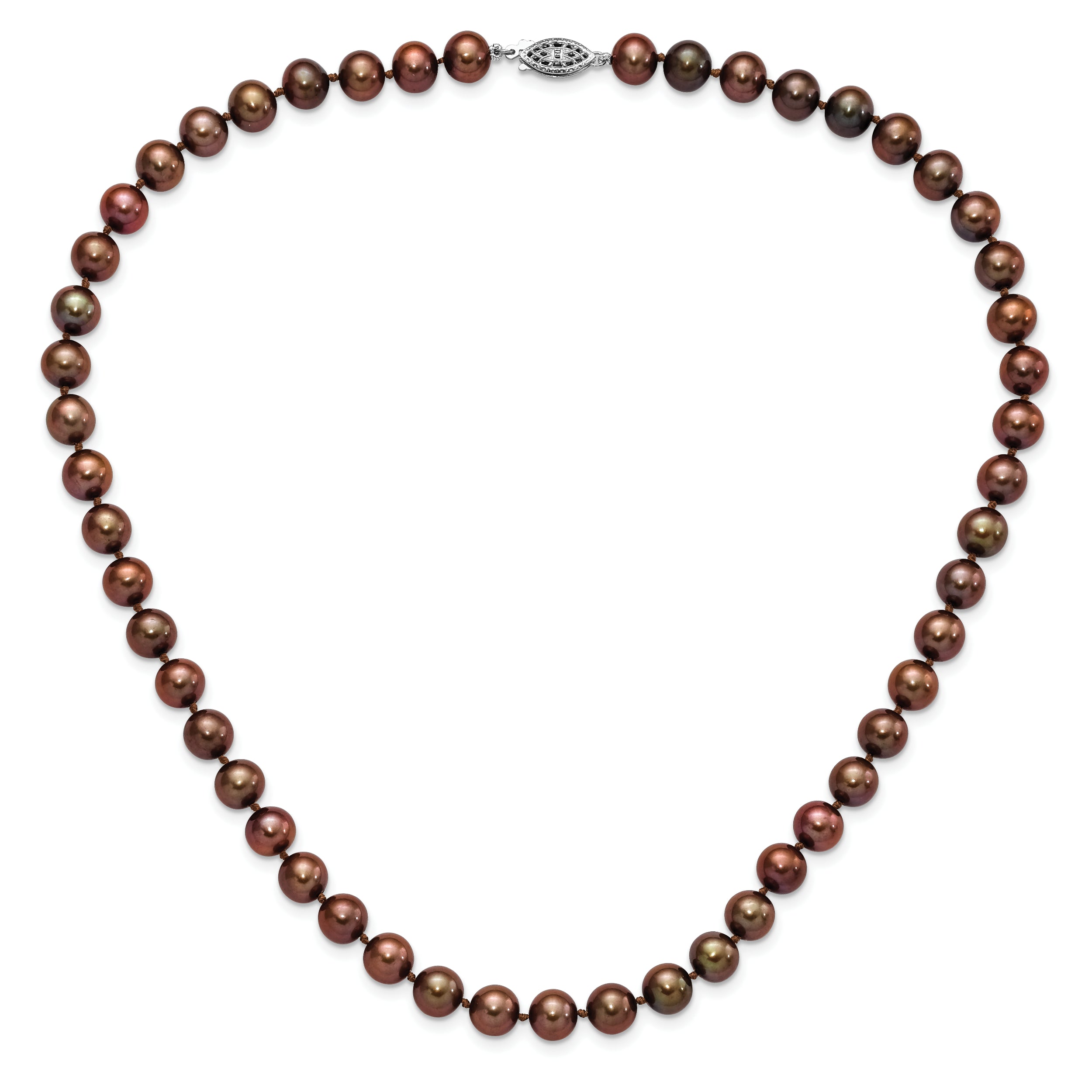 Sterling Silver Rhodium-plated 8-9mm Brown Near-Round Freshwater Cultured Pearl 18 inch Necklace