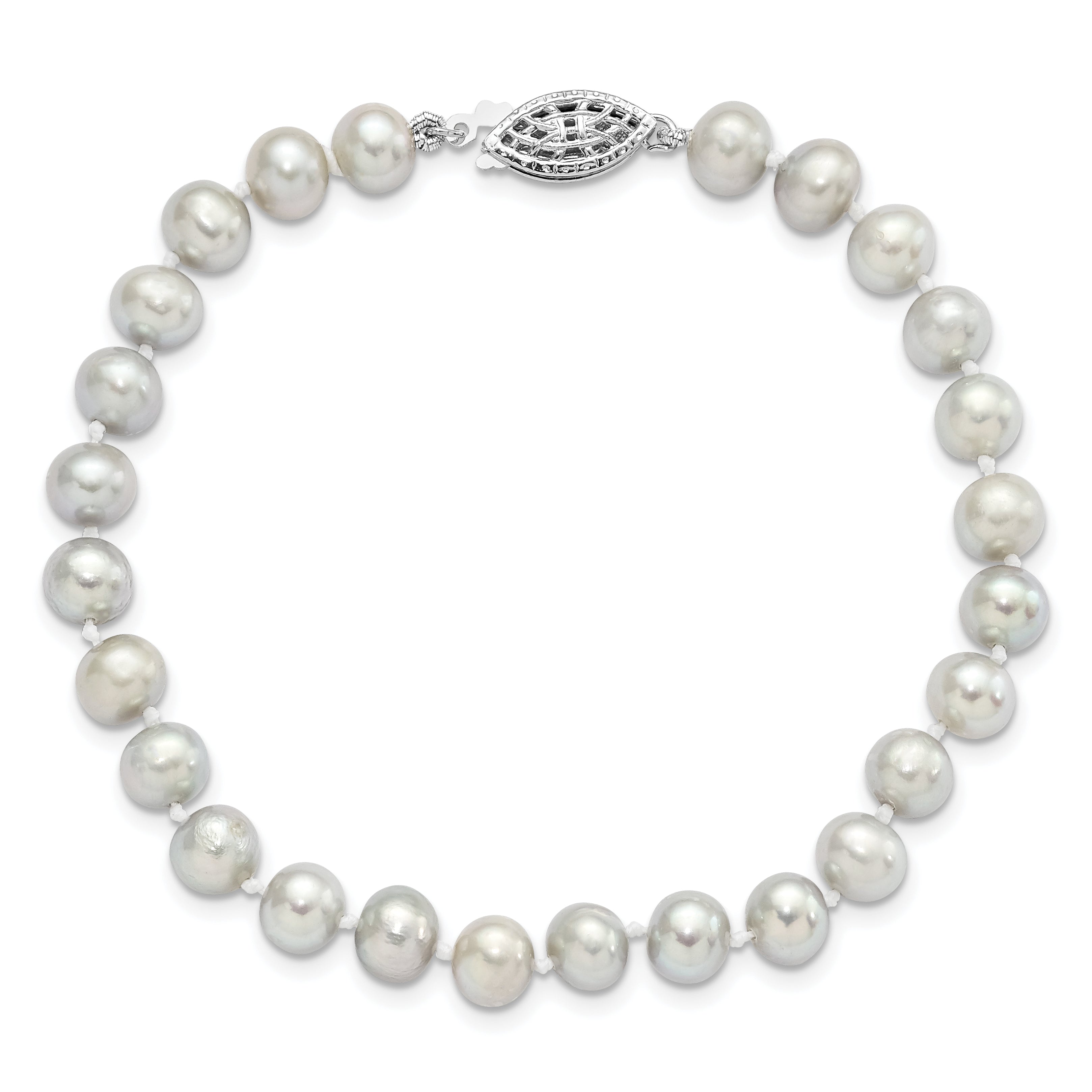 Sterling Silver Rhodium-plated 6-7mm Grey Near-Round Freshwater Cultured Pearl 7.25 inch Bracelet