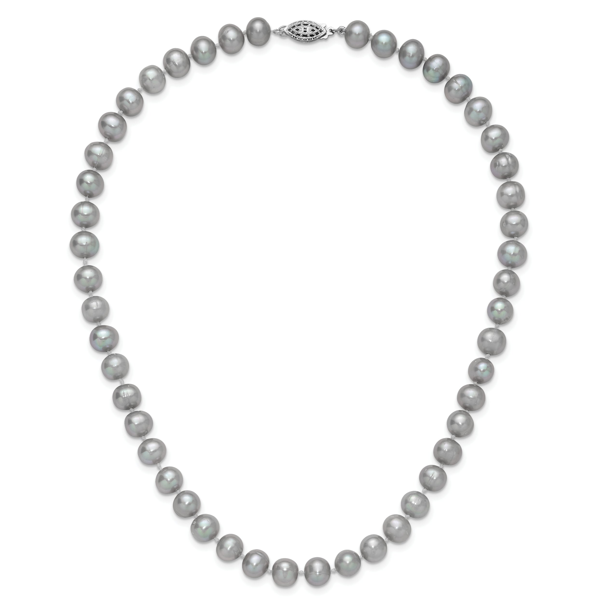 Sterling Silver Rhodium-plated 7-8mm Grey Near-Round Freshwater Cultured Pearl 7.25 inch Bracelet