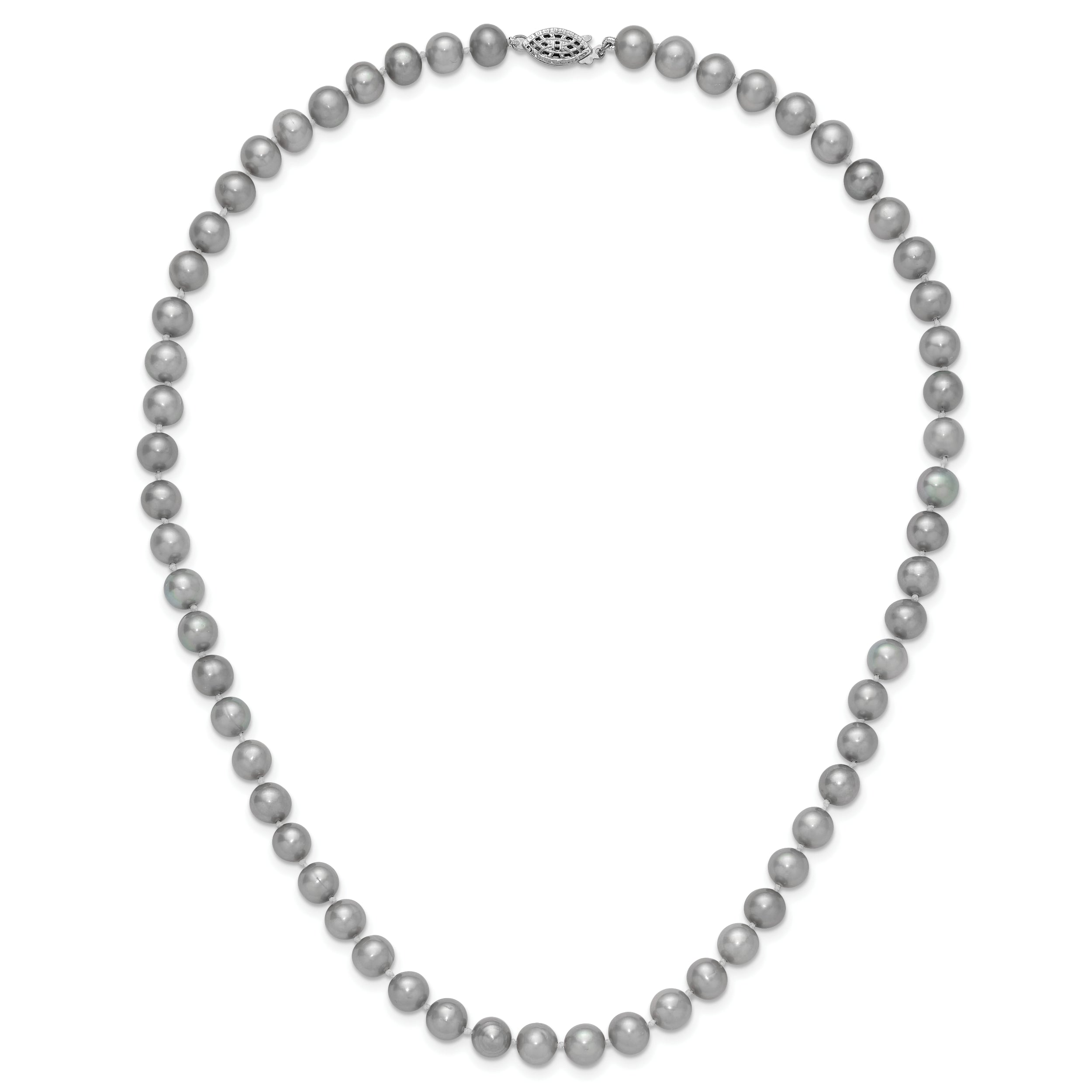 Sterling Silver Rhodium-plated 7-8mm Grey Near-Round Freshwater Cultured Pearl 7.25 inch Bracelet