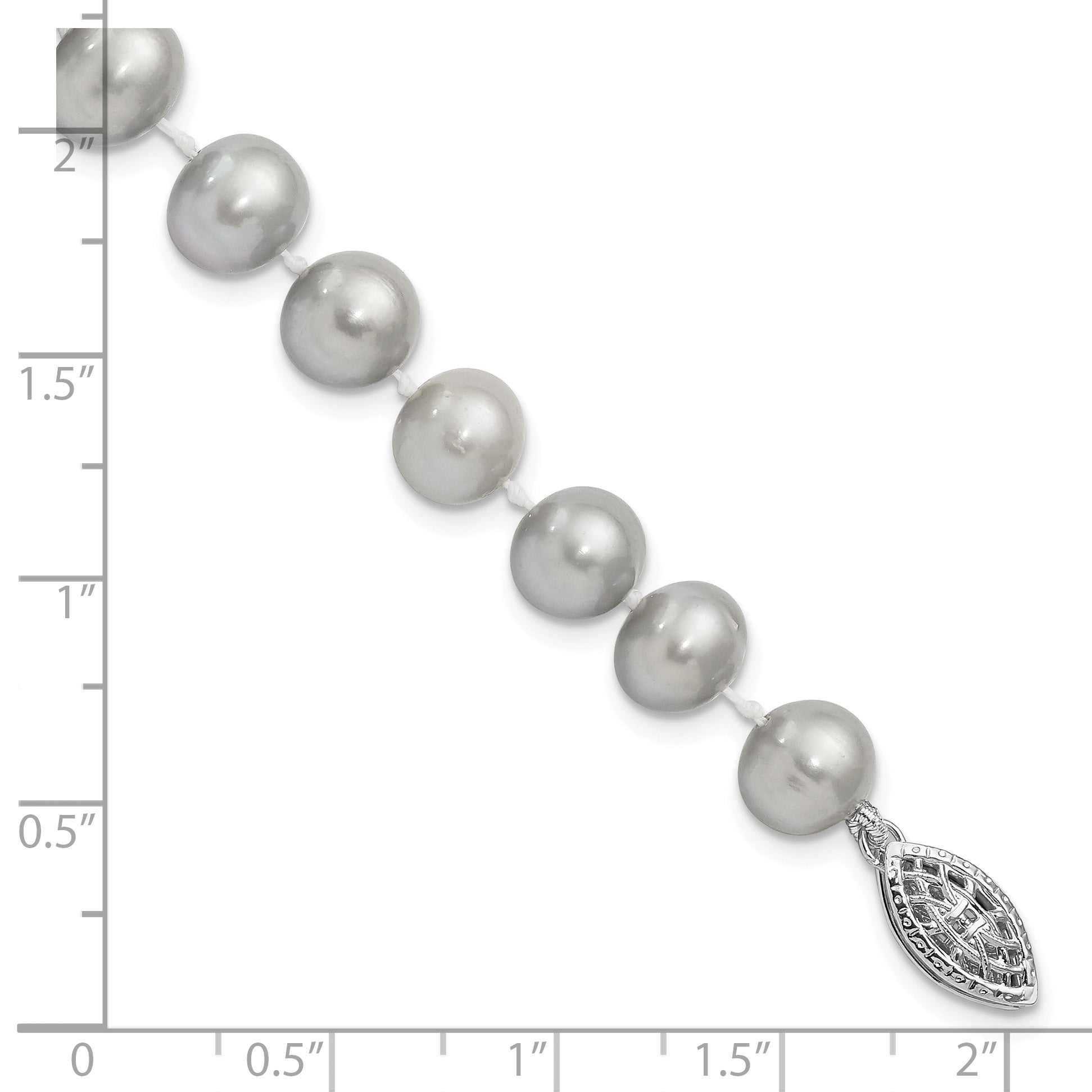 Sterling Silver Rhodium-plated 7-8mm Grey Near-Round Freshwater Cultured Pearl 7.25 inch Bracelet