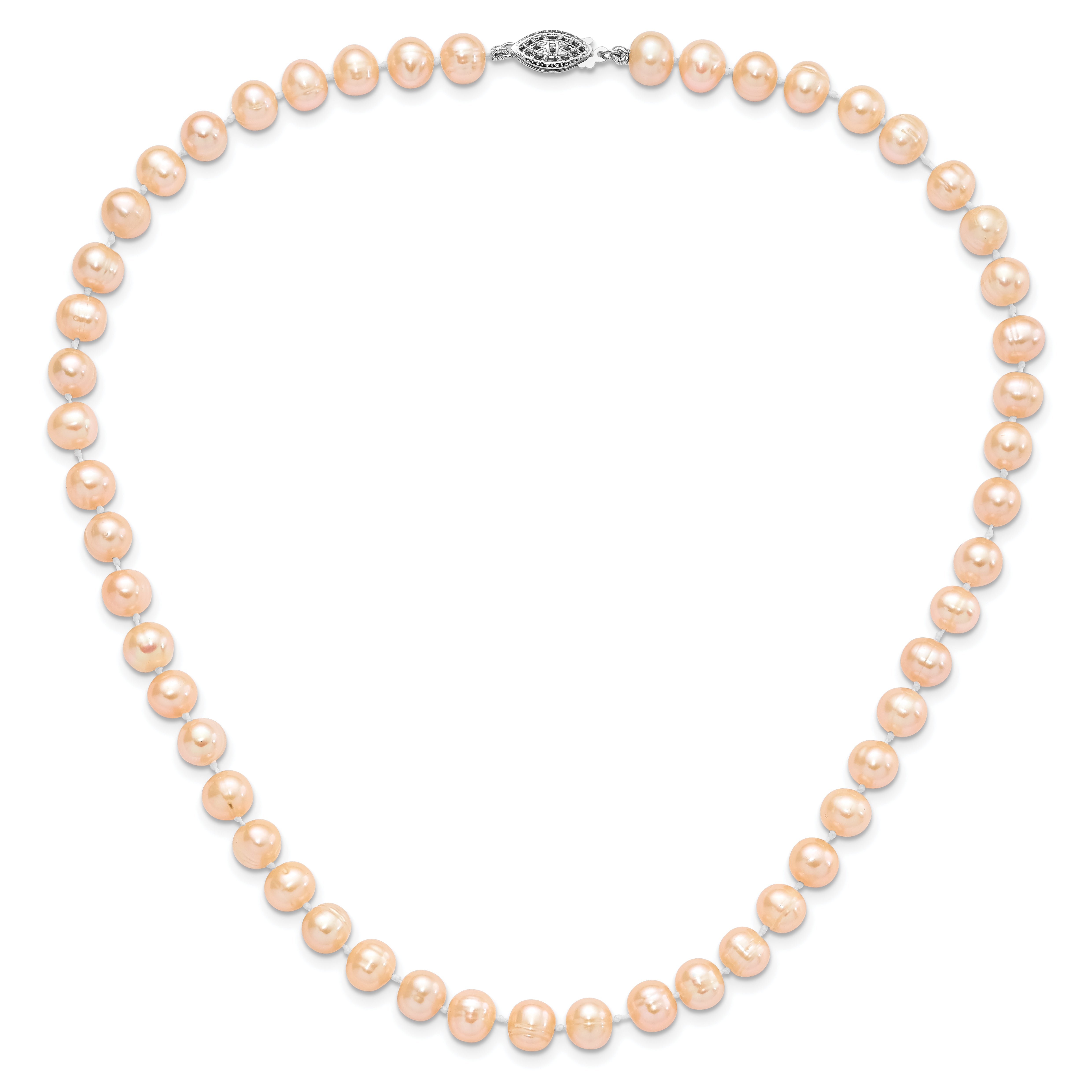 Sterling Silver Rhodium-plated 7-8mm Pink Near-Round Freshwater Cultured Pearl 7.25 inch Bracelet
