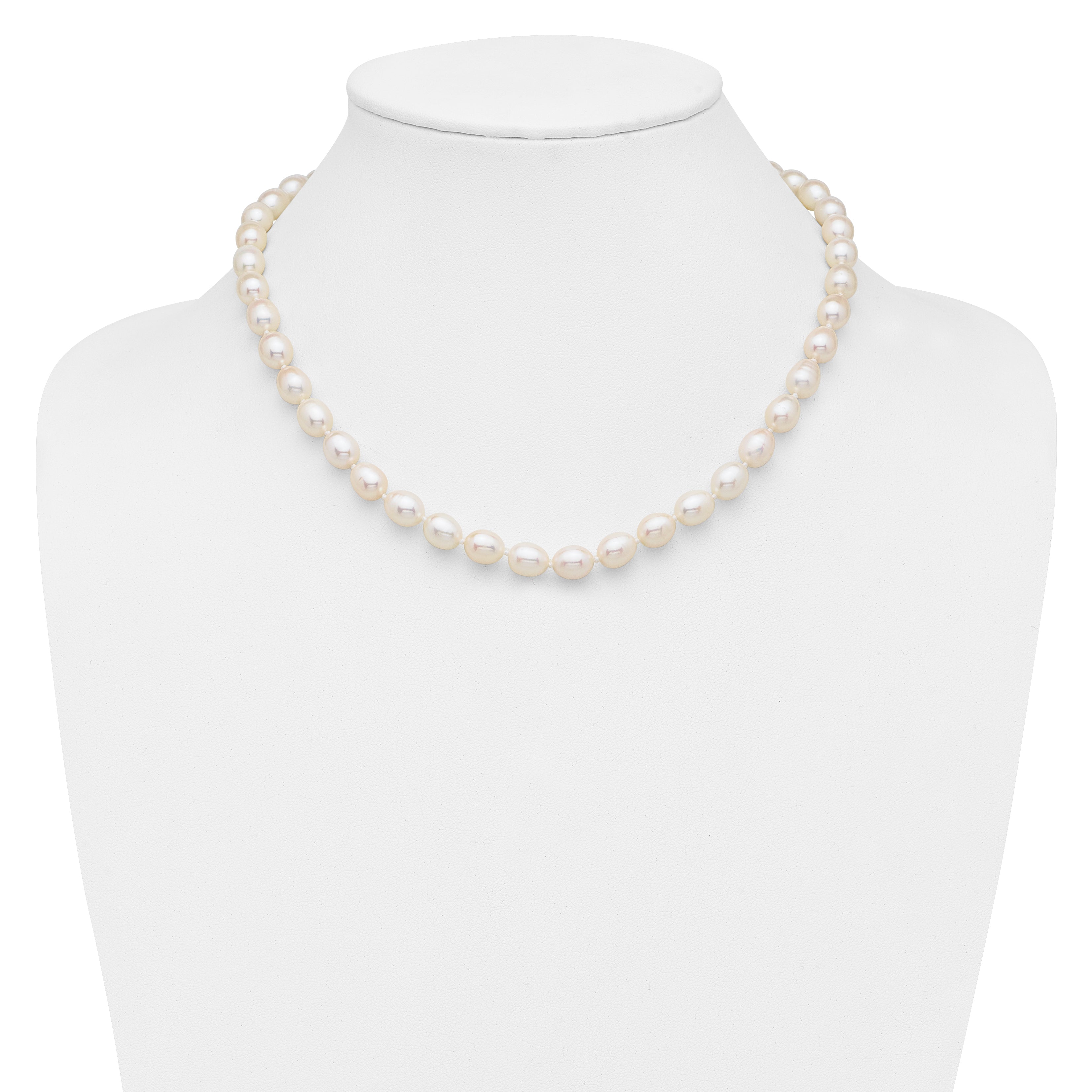 Sterling Silver Rhodium-plated 7-8mm White Rice Freshwater Cultured Pearl18 inch Necklace