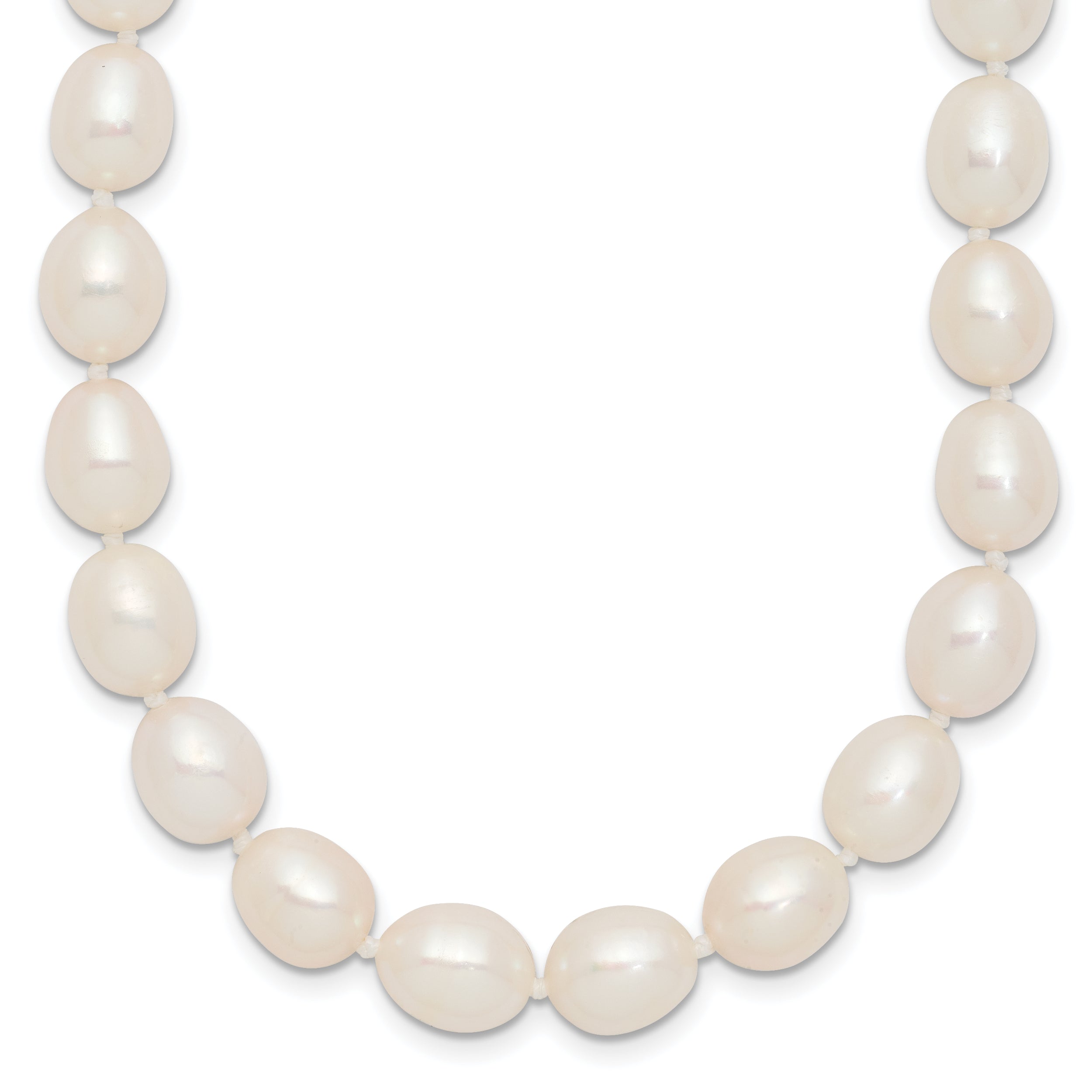 Sterling Silver Rhodium-plated 7-8mm White Rice Freshwater Cultured Pearl18 inch Necklace