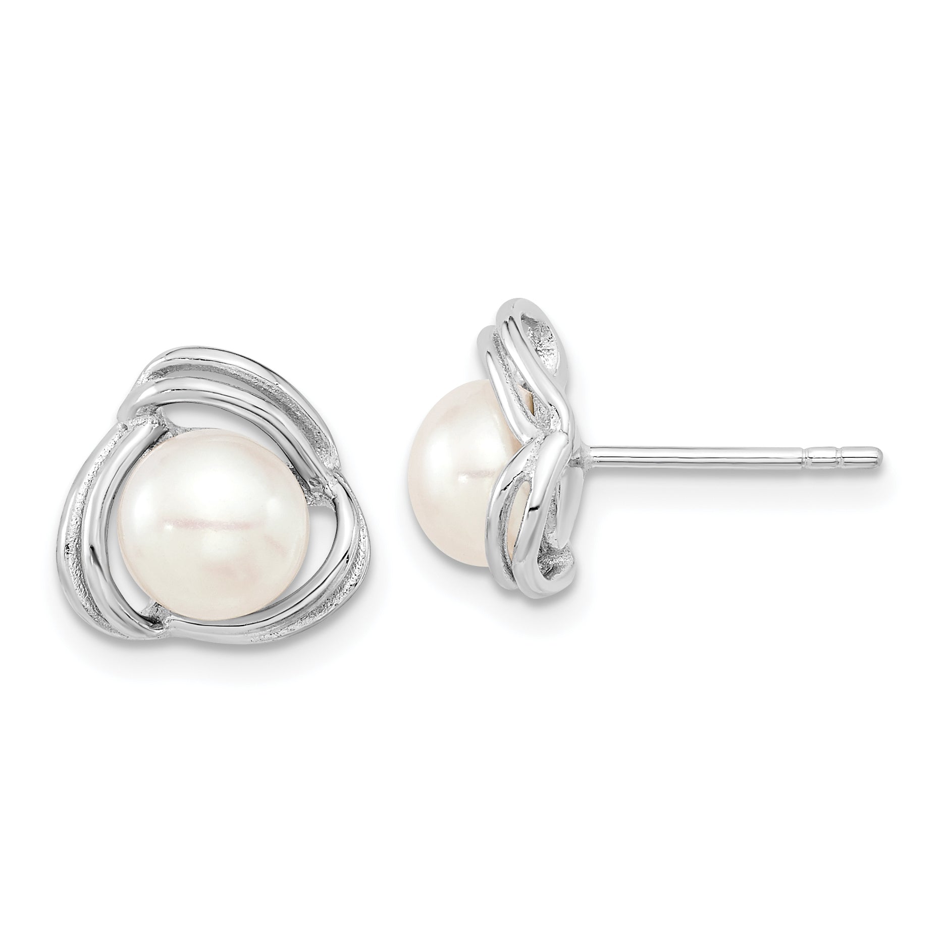 Sterling Silver Rhodium-plated 6-7mm White Button Freshwater Cultured Pearl 17 inch Necklace and Post Earrings Set