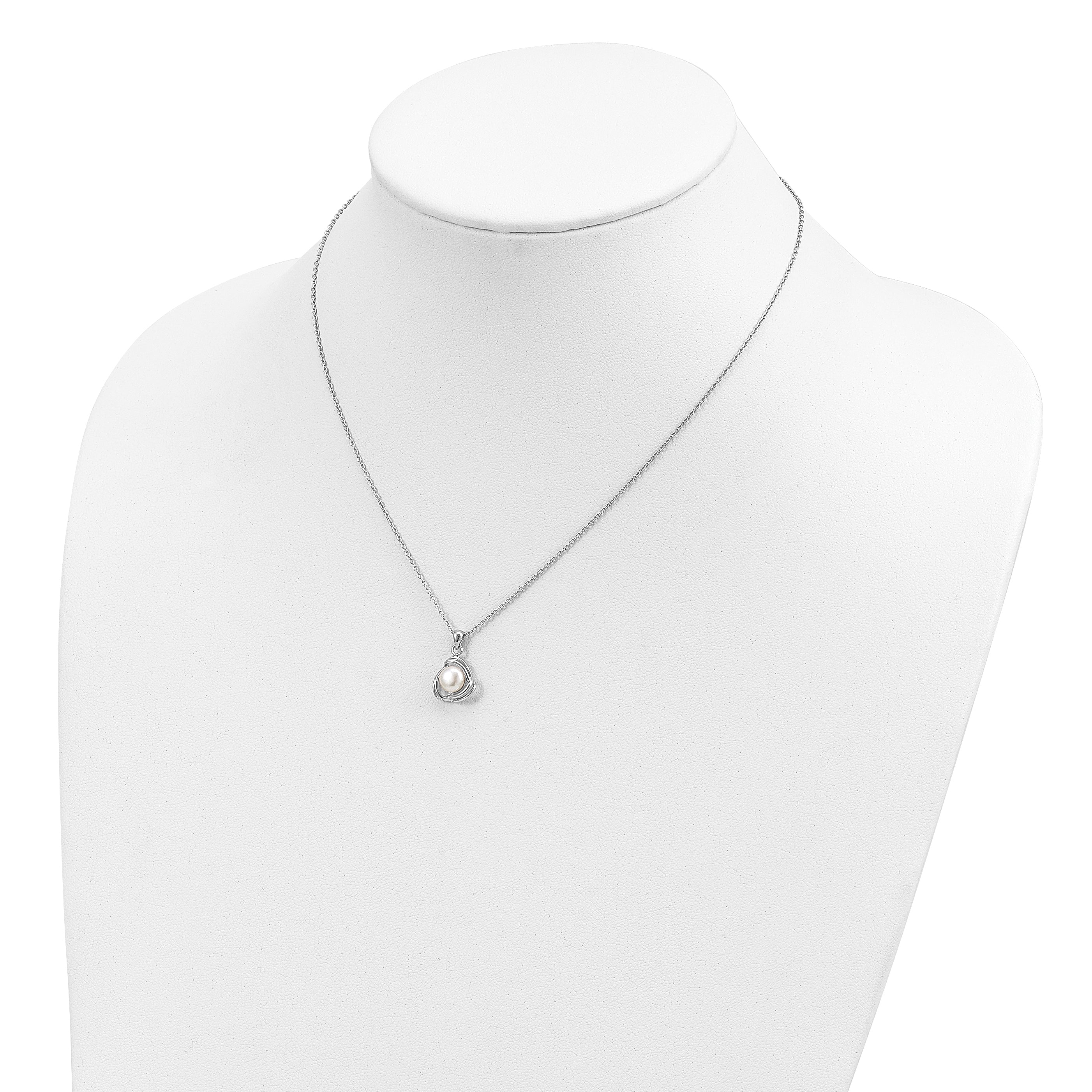 Sterling Silver Rhodium-plated 6-7mm White Button Freshwater Cultured Pearl 17 inch Necklace and Post Earrings Set