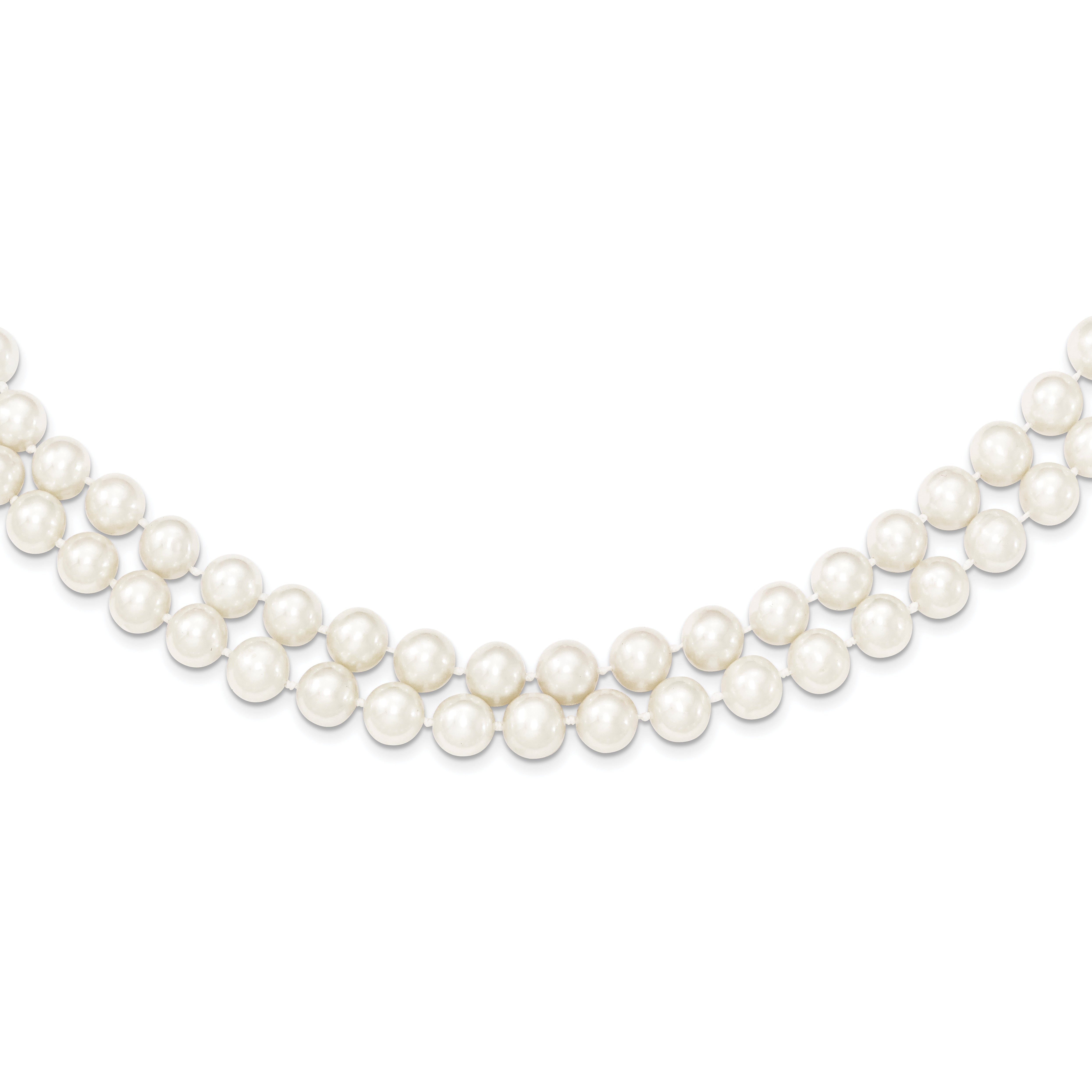 Sterling Silver Rhodium-plated 7.5-8.5mm White Semi-Round Freshwater Cultured Pearl 2-Strand 17 inch Necklace