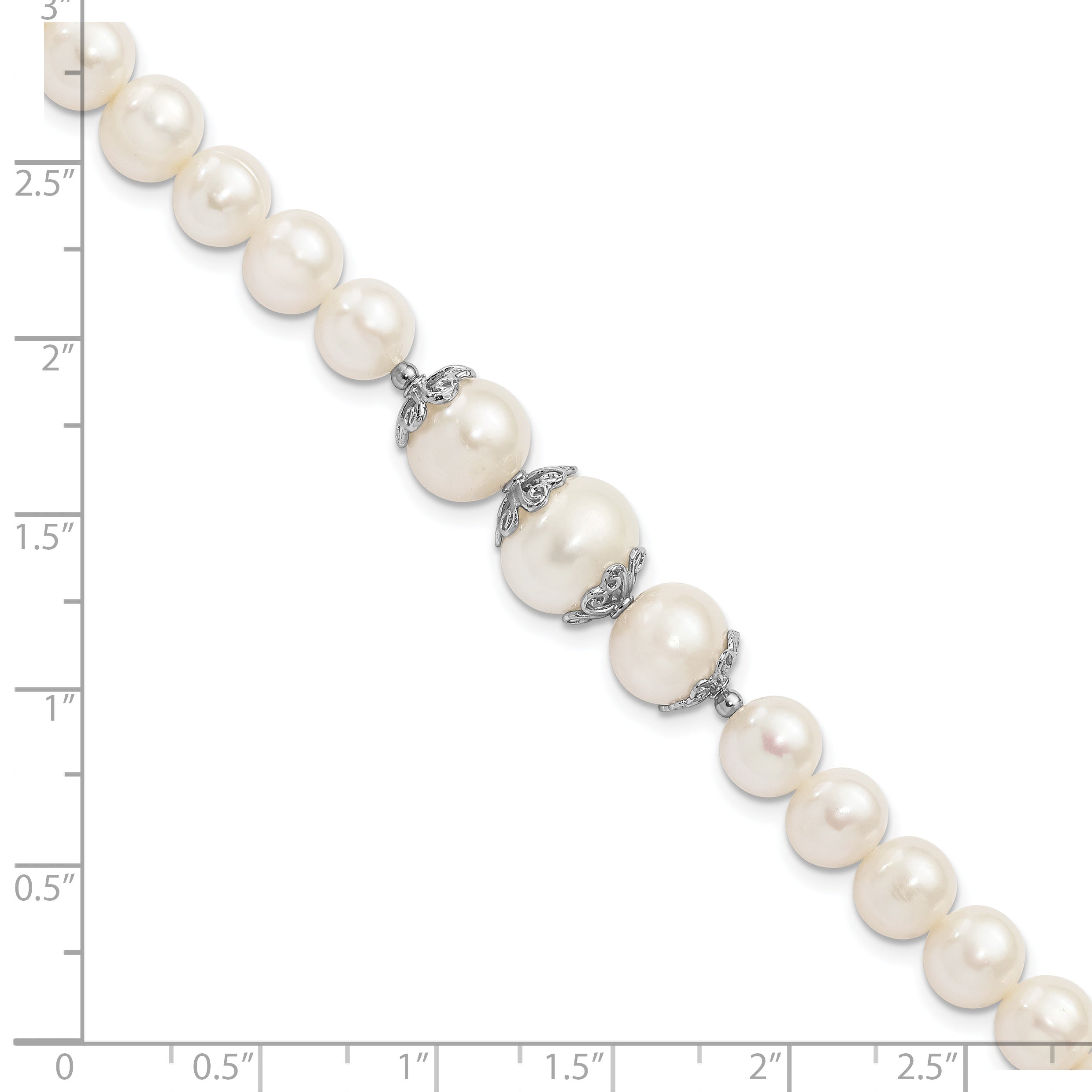 Sterling Silver Rhodium-plated 7-10mm White Near-Round Freshwater Cultured Pearl Fancy 7 inch Bracelet